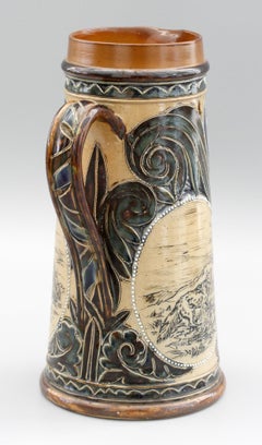Florence Barlow for Doulton Lambeth Rare Jug with Wolves Dated 1876