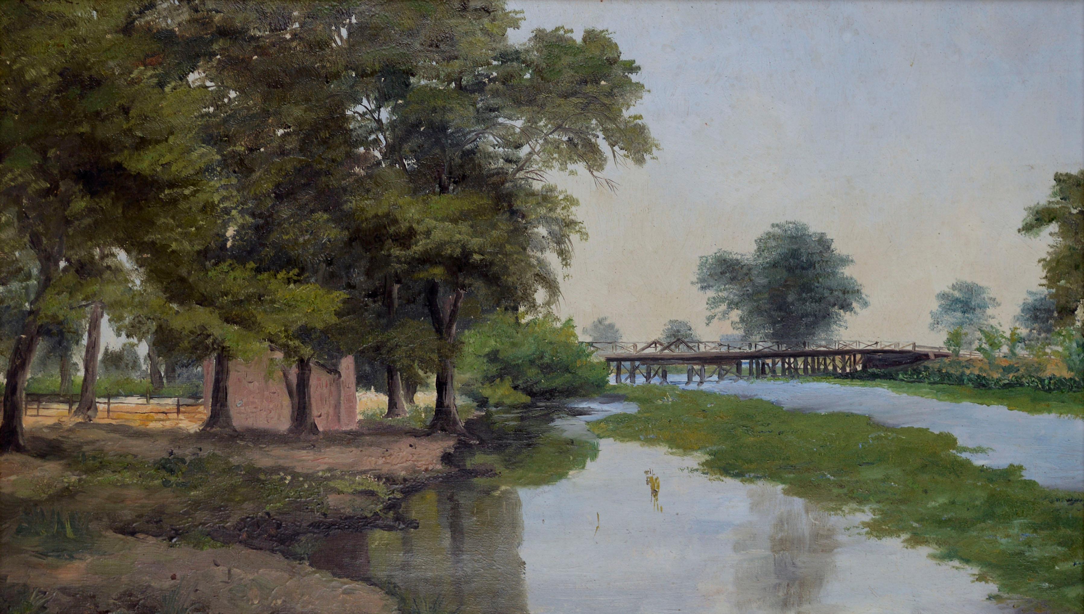 Early 20th Century Bay Area California Landscape with Bridge  - Painting by Florence Bugbee Banham