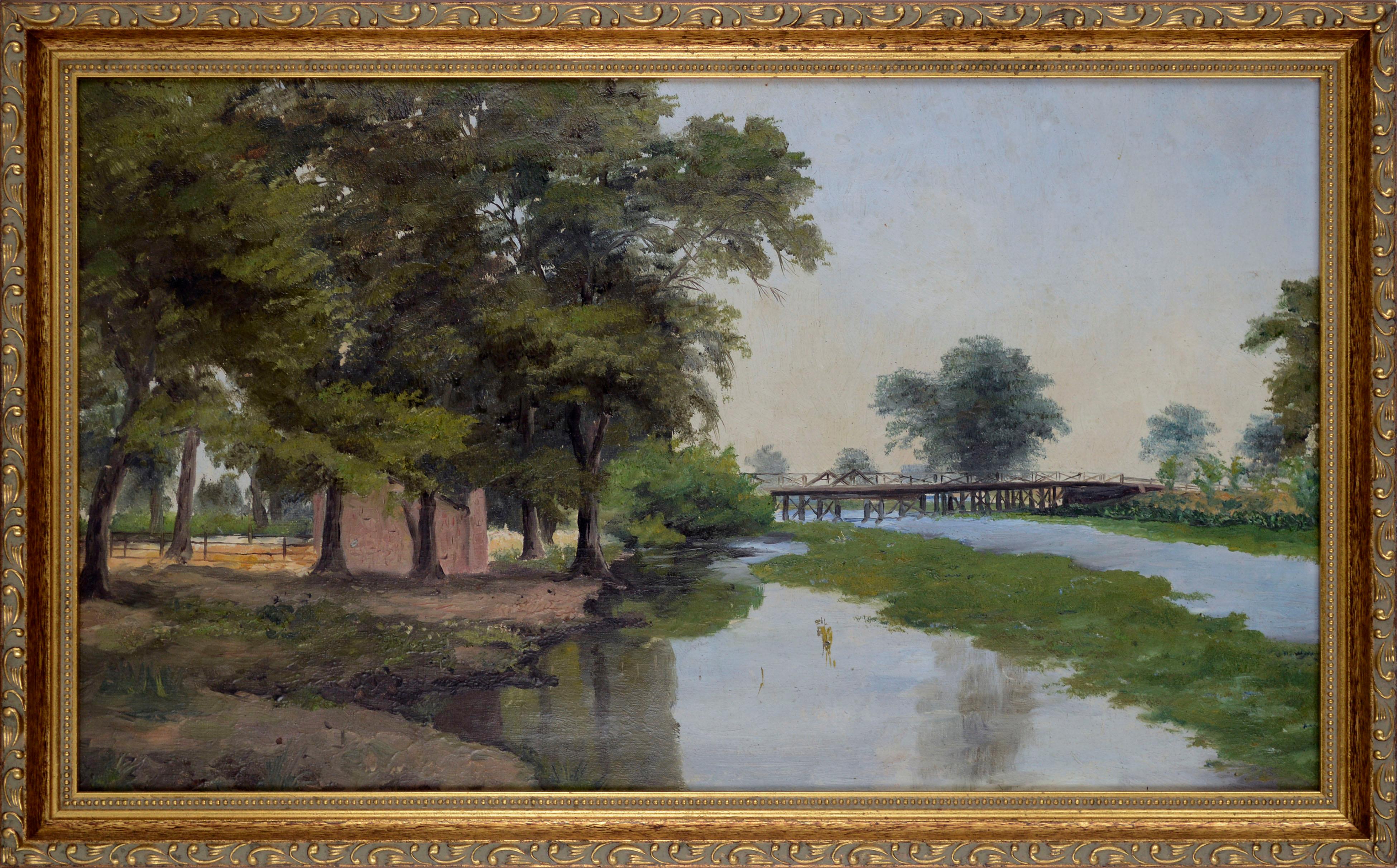 Florence Bugbee Banham Landscape Painting - Early 20th Century Bay Area California Landscape with Bridge 