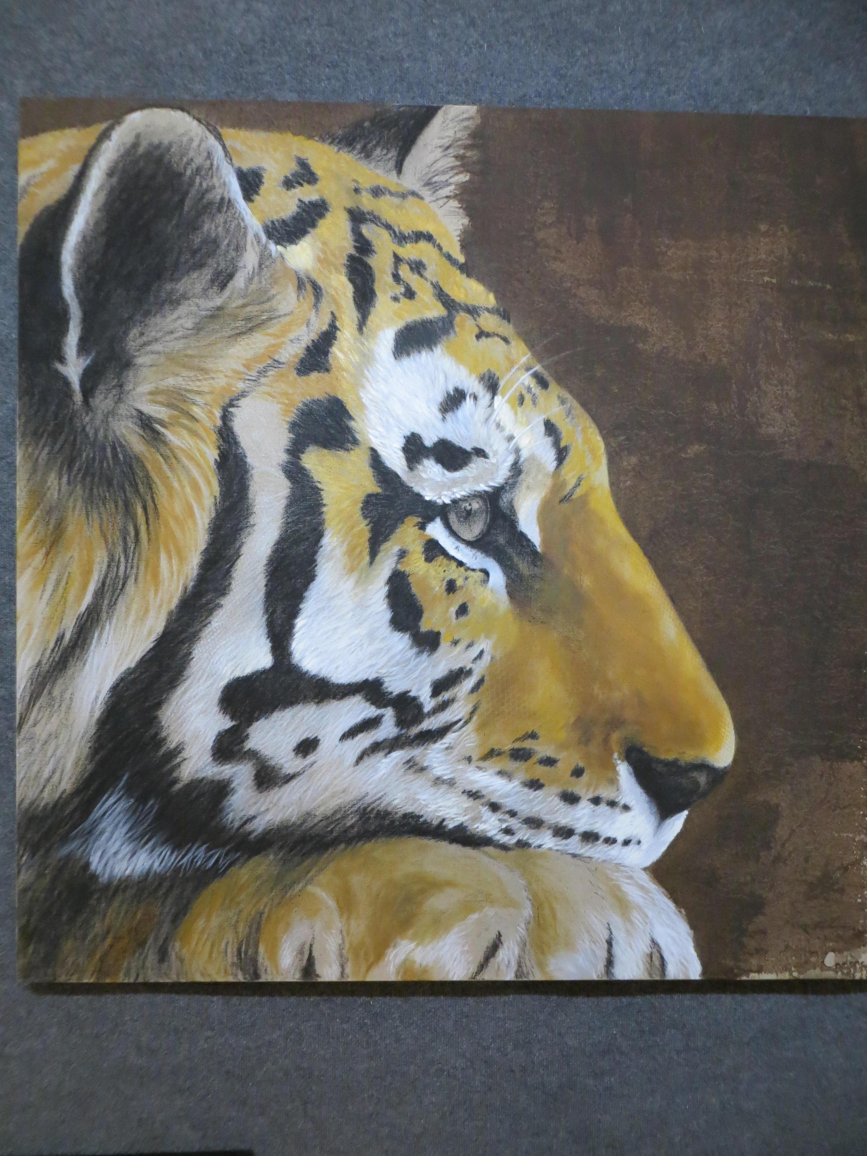 Profil tigre  - Gris Figurative Painting par FLORENCE CADENE