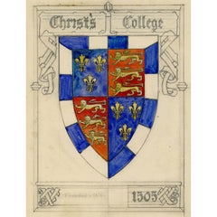 Antique Christ's College, Cambridge heraldic design for stained glass by Florence Camm