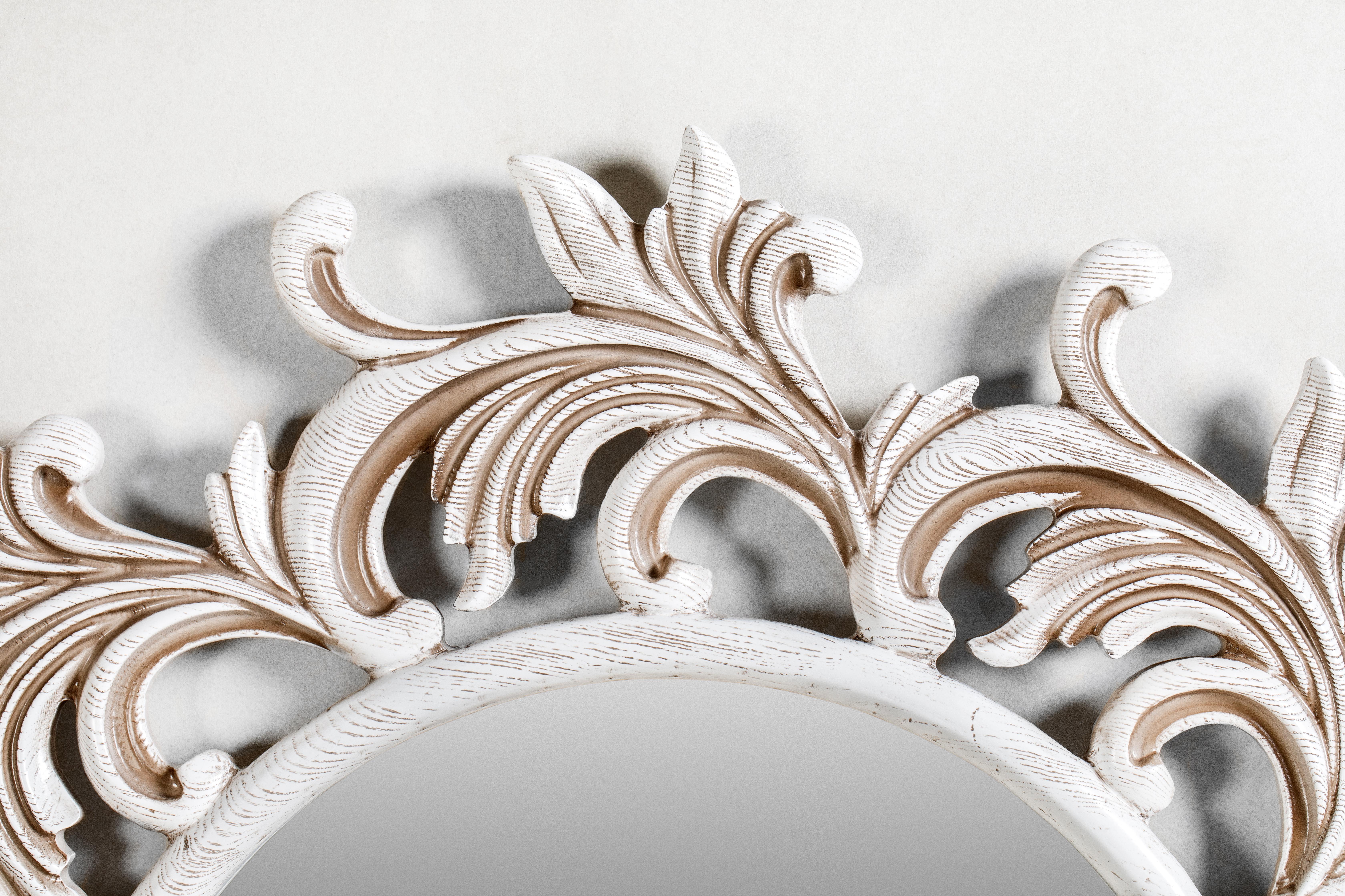 Open up your space with the Florence Wall Mirror. A round frame with detailed carvings surrounding the central mirror, adding a stylish texture to your entrance or living room. This Florence Mirror is both functional and decorative, and can be used