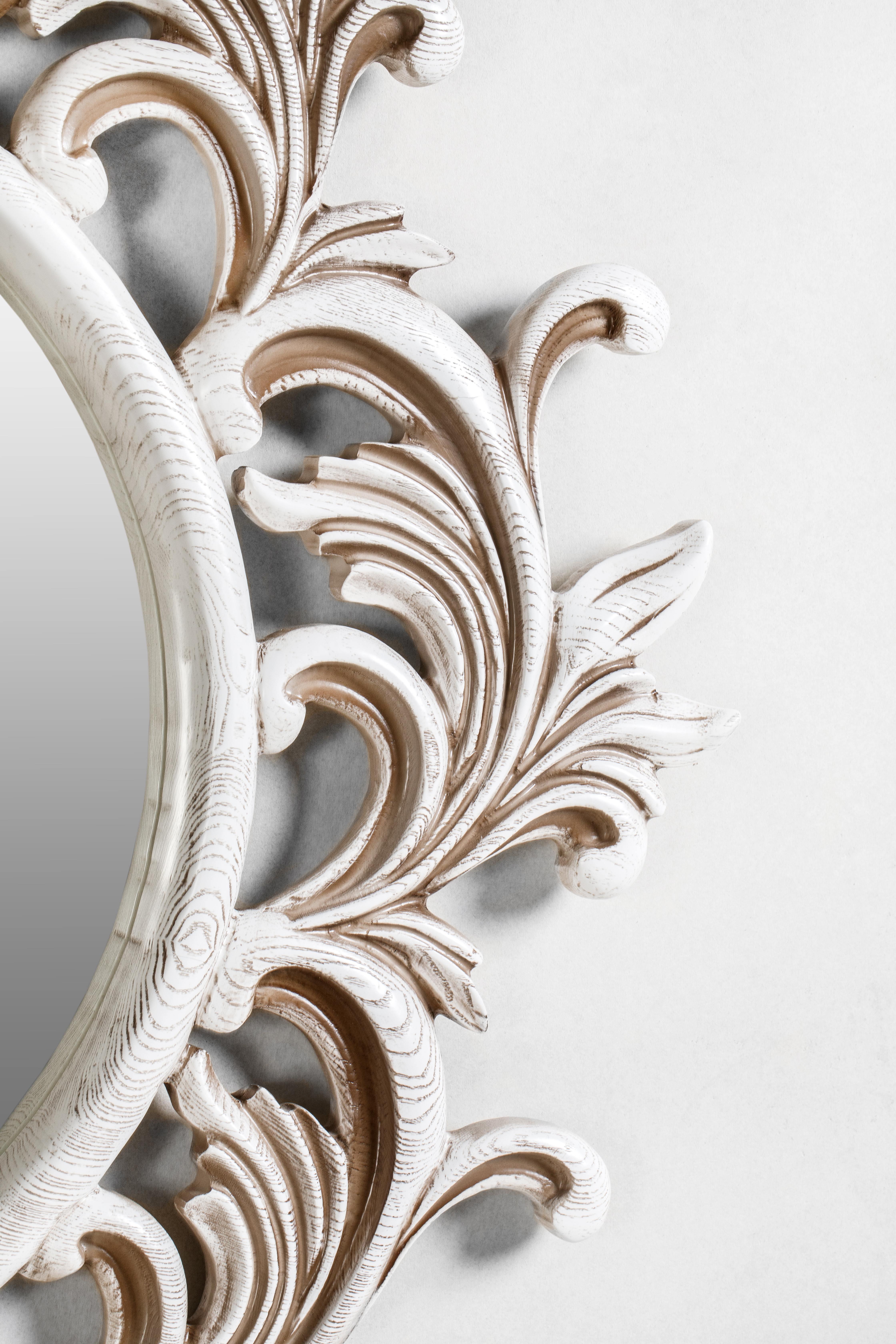 American Classical Florence Carved White Ash Solid Wood Mirror For Sale