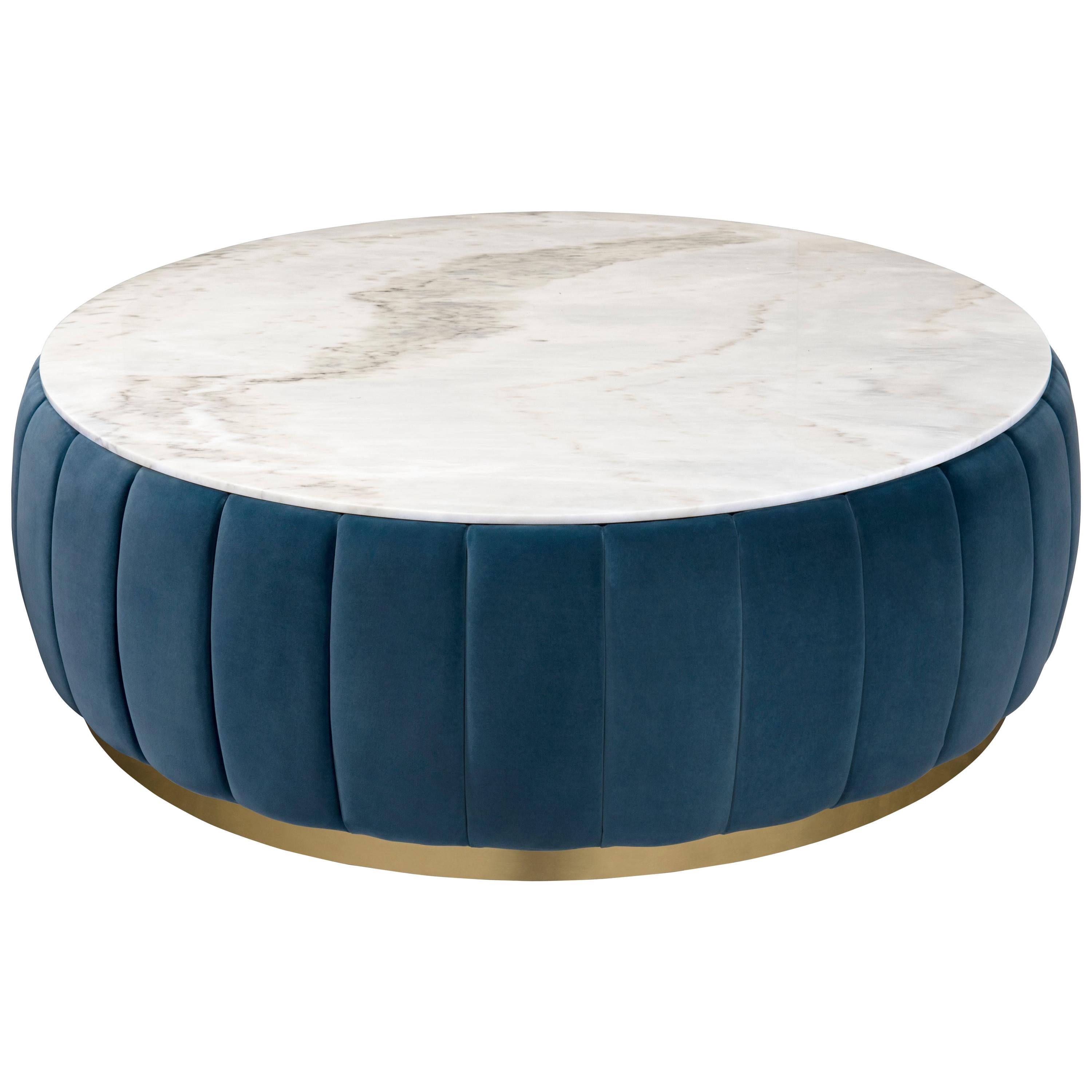 Florence Center Table in Blue with Marble Top For Sale