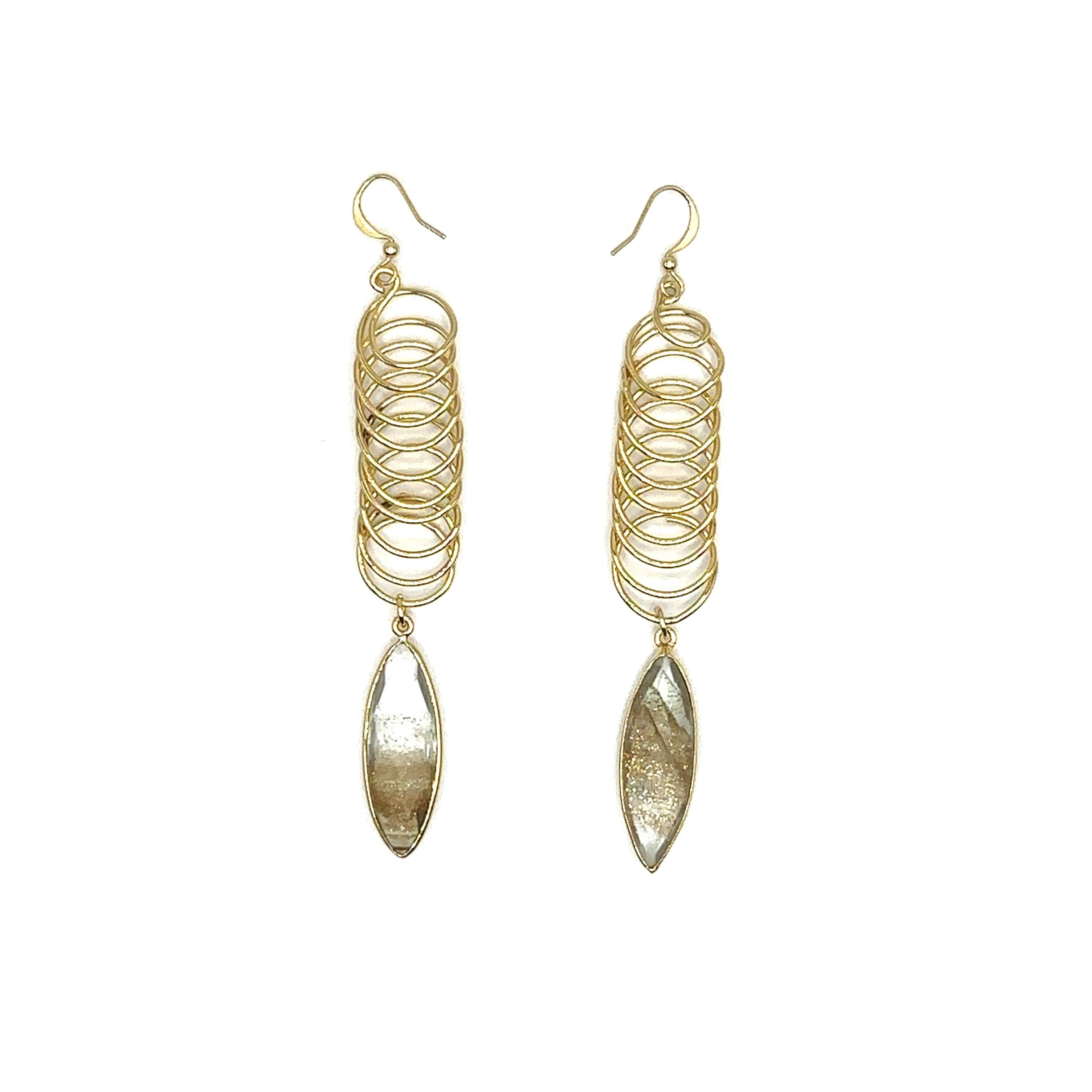 Florence - Dangle Earrings 14k gold plated with rutilated quartz In New Condition For Sale In Forest Hills, NY