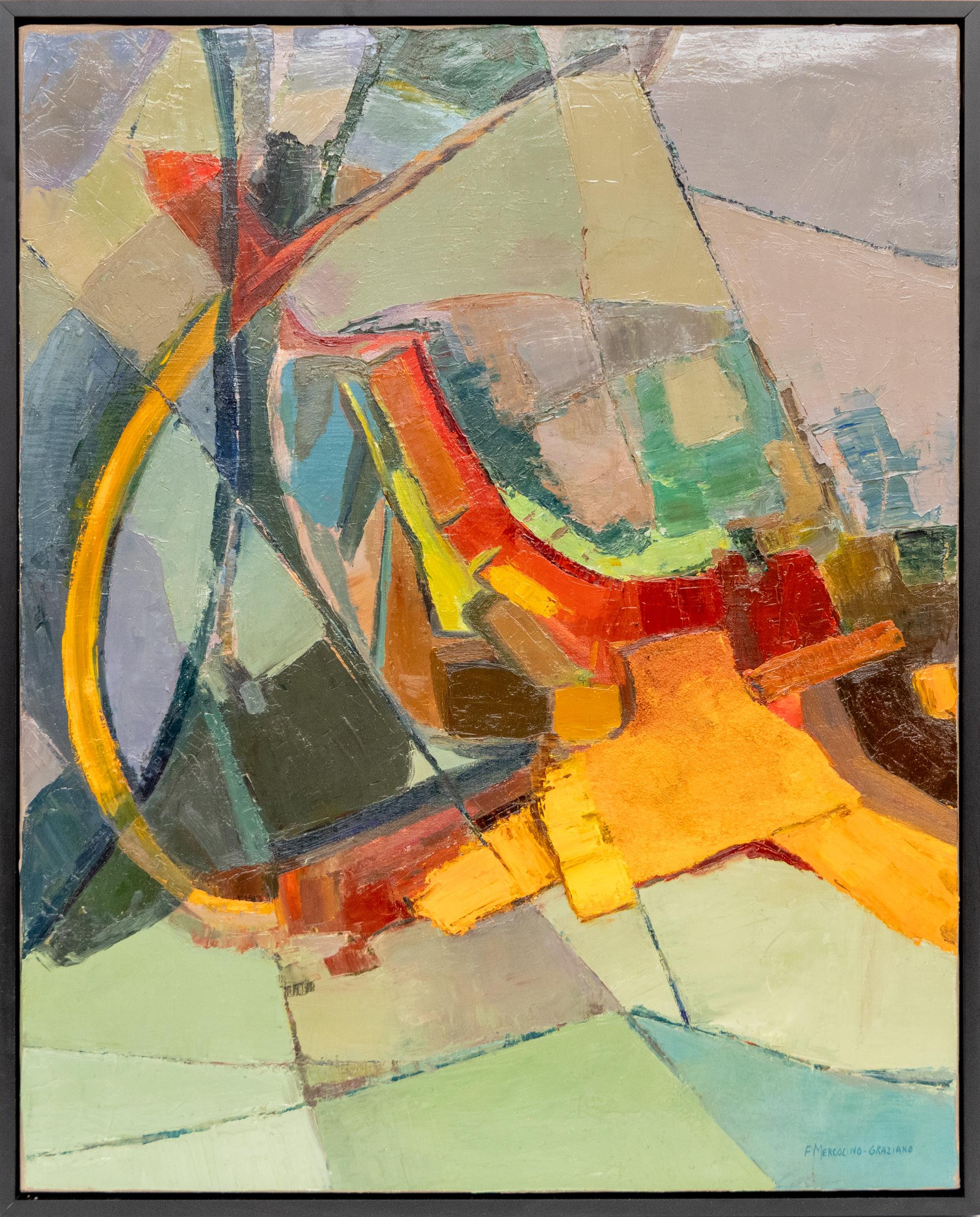 Pintura al óleo expresionista abstracta de mediados de siglo de 1960 en colores primarios - Painting Expresionismo abstracto de Florence Graziano