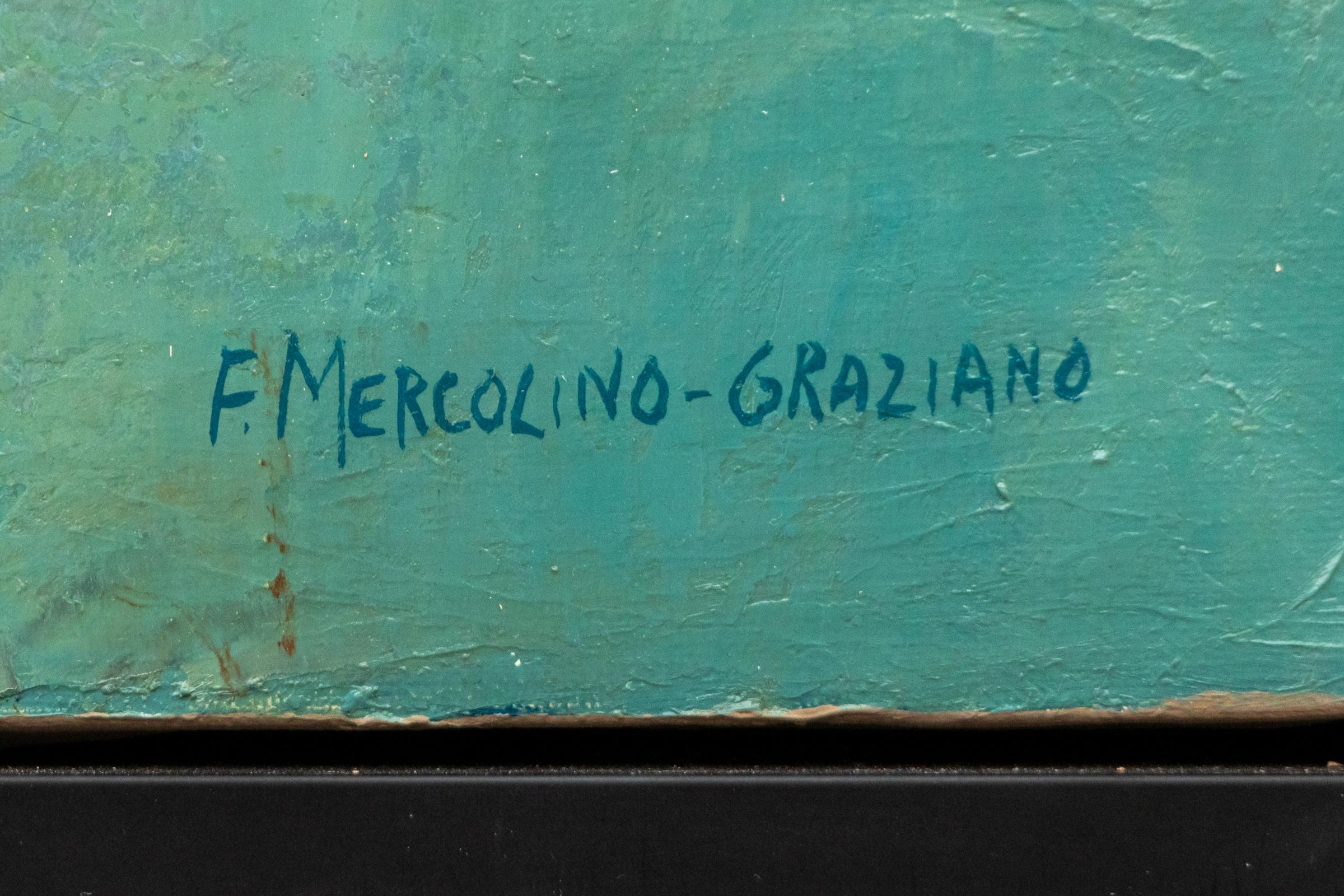 Este óleo sobre lienzo original de la década de 1960 de la artista estadounidense Florence V. Mercolino Graziano ejemplifica la energía dinámica del movimiento expresionista abstracto. La composición muestra formas atrevidas y orgánicas en rojo,