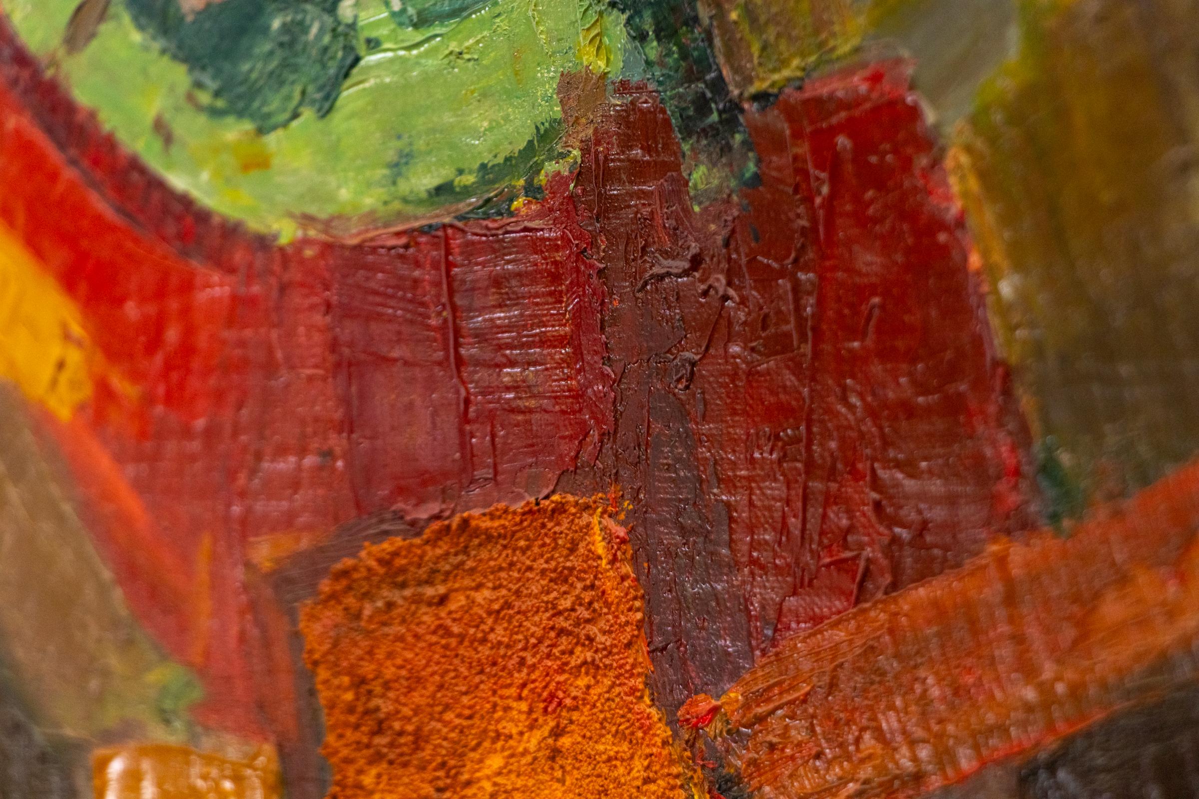 Pintura al óleo expresionista abstracta de mediados de siglo de 1960 en colores primarios en venta 1
