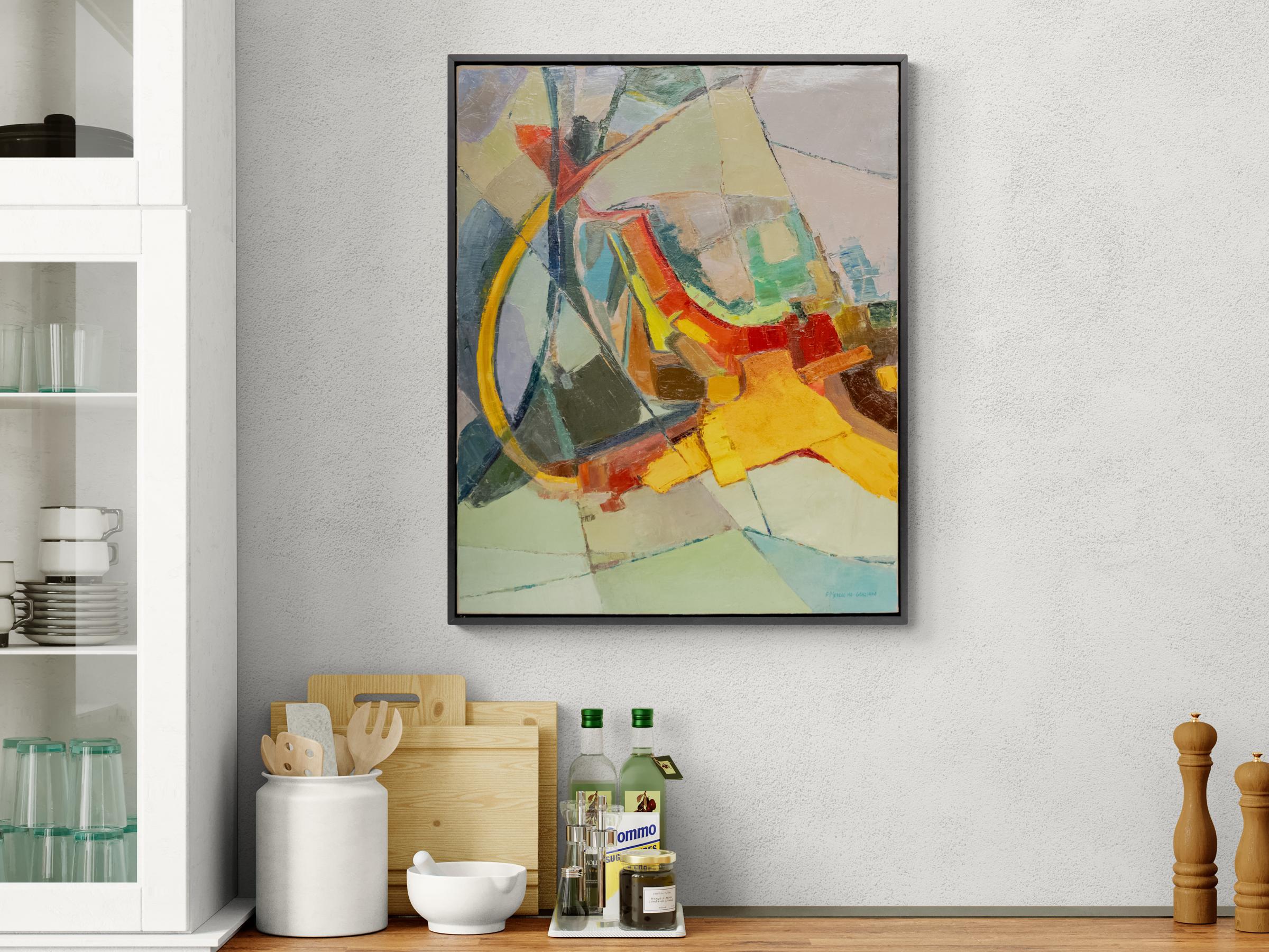 Pintura al óleo expresionista abstracta de mediados de siglo de 1960 en colores primarios en venta 6
