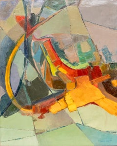 1960s Mid-Century Abstract Expressionist Oil Painting in Primary Colors