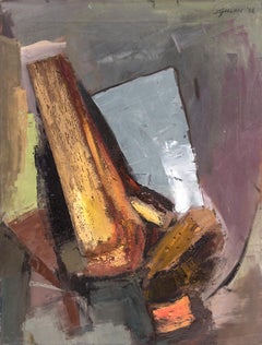 Abstract in Green & Orange, 1960s Mid Mod Abstract Textured Oil Painting