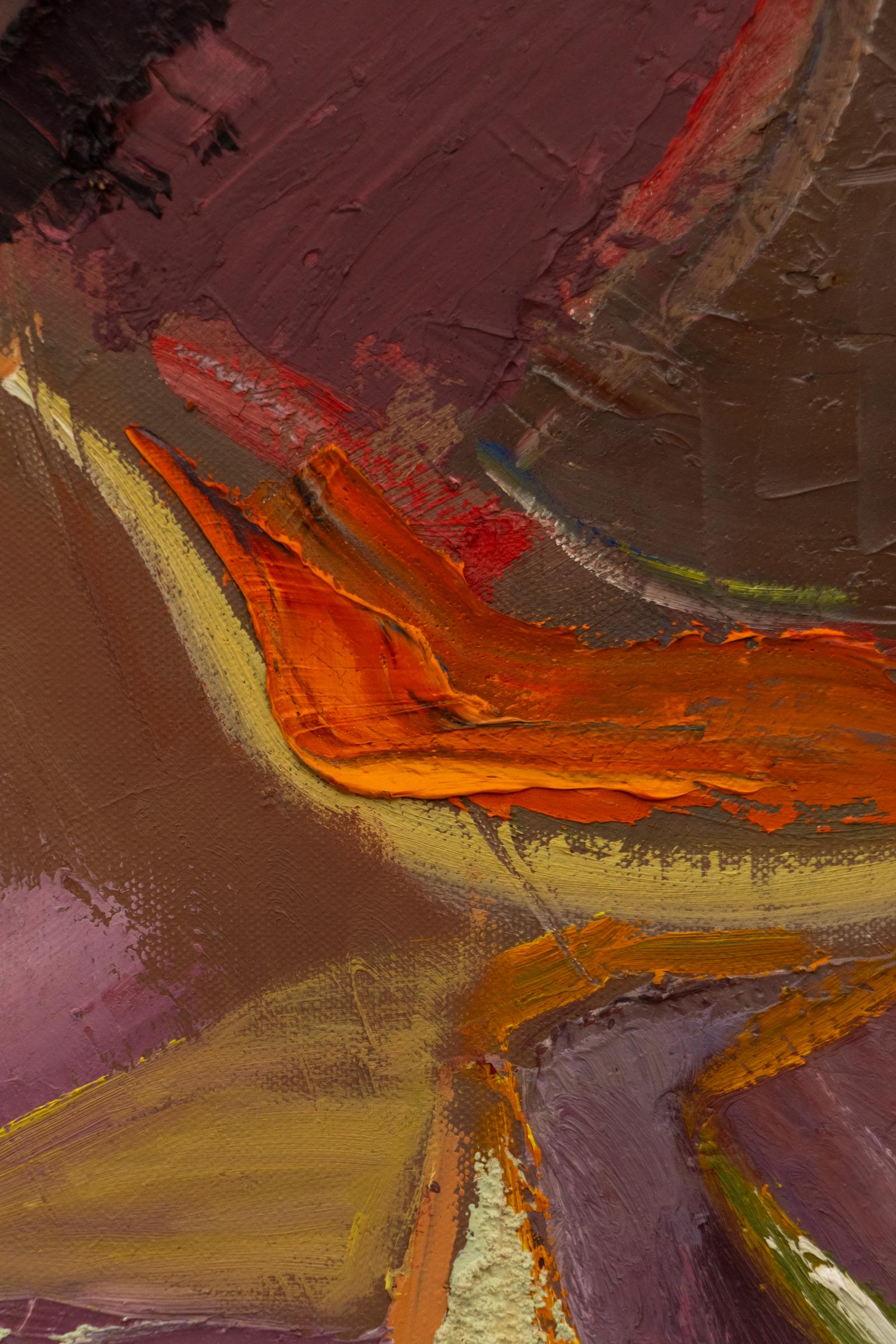 Galaxie #122, 1970s Abstract Painting in Mauve, Violet, Yellow & Taupe Hues For Sale 3