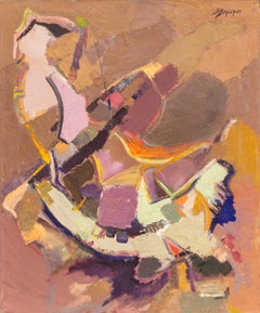 Galaxie #122, 1970s Abstract Painting in Mauve, Violet, Yellow & Taupe Hues