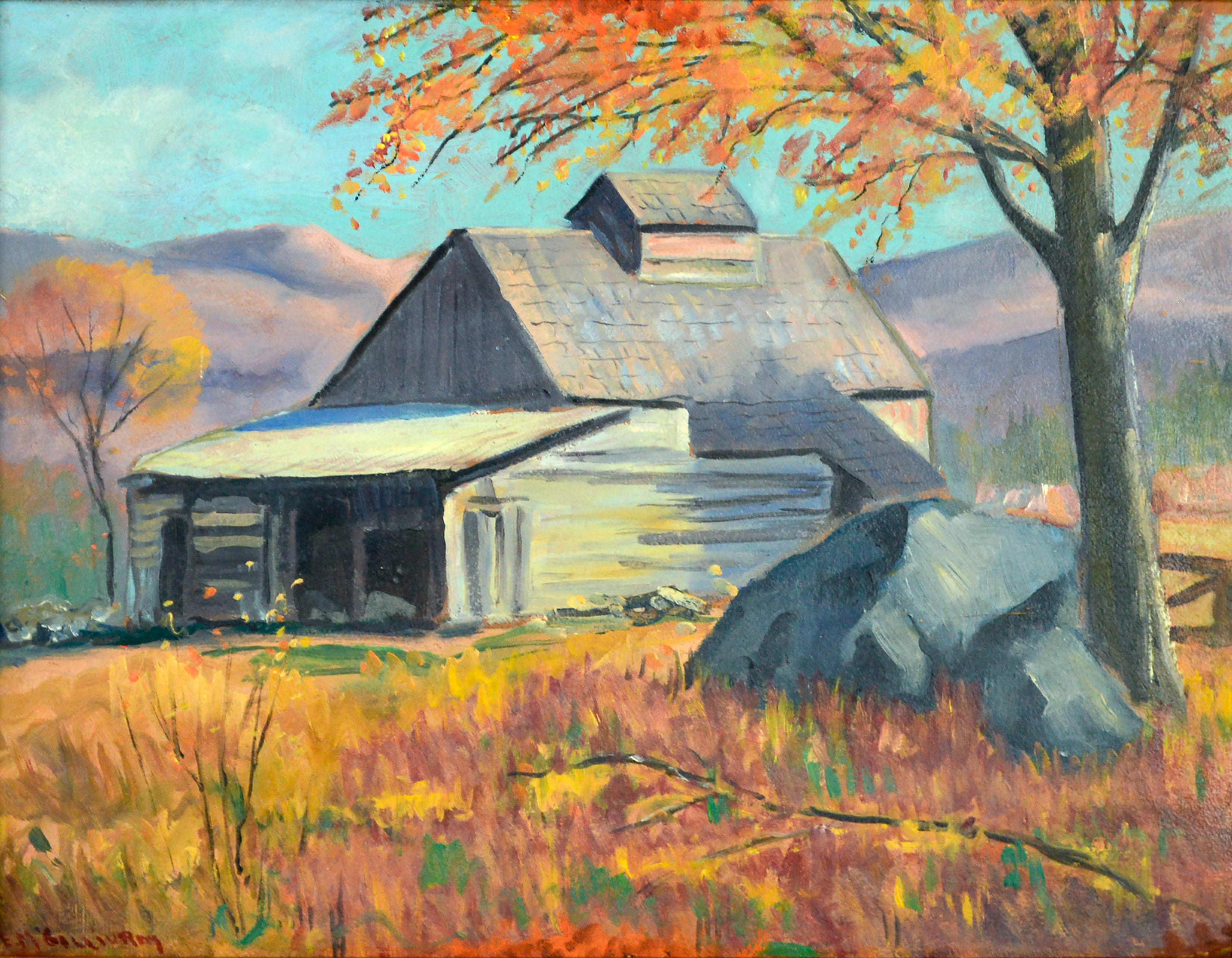 Farmhouse in Autumn, Early 20th Century Landscape by Florence Helena McGillivray - Painting by Florence Helena McGillivray 