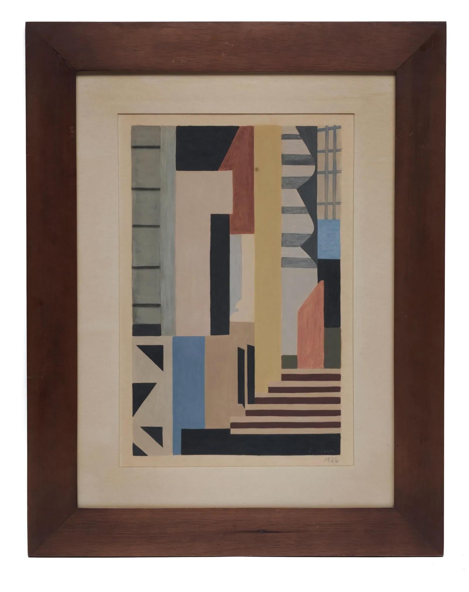 Abstrakter amerikanischer kubistischer Art-Déco-Kunst-Déco-Avantgarde- Konstruktivismus des 20. Jahrhunderts Moderne

Florence Henri (Amerikanerin, 1893-1982)
Zusammensetzung
18 1/2 x 12 1/2 Zoll
Gouache auf Papier
Monogrammiert F.H. und datiert