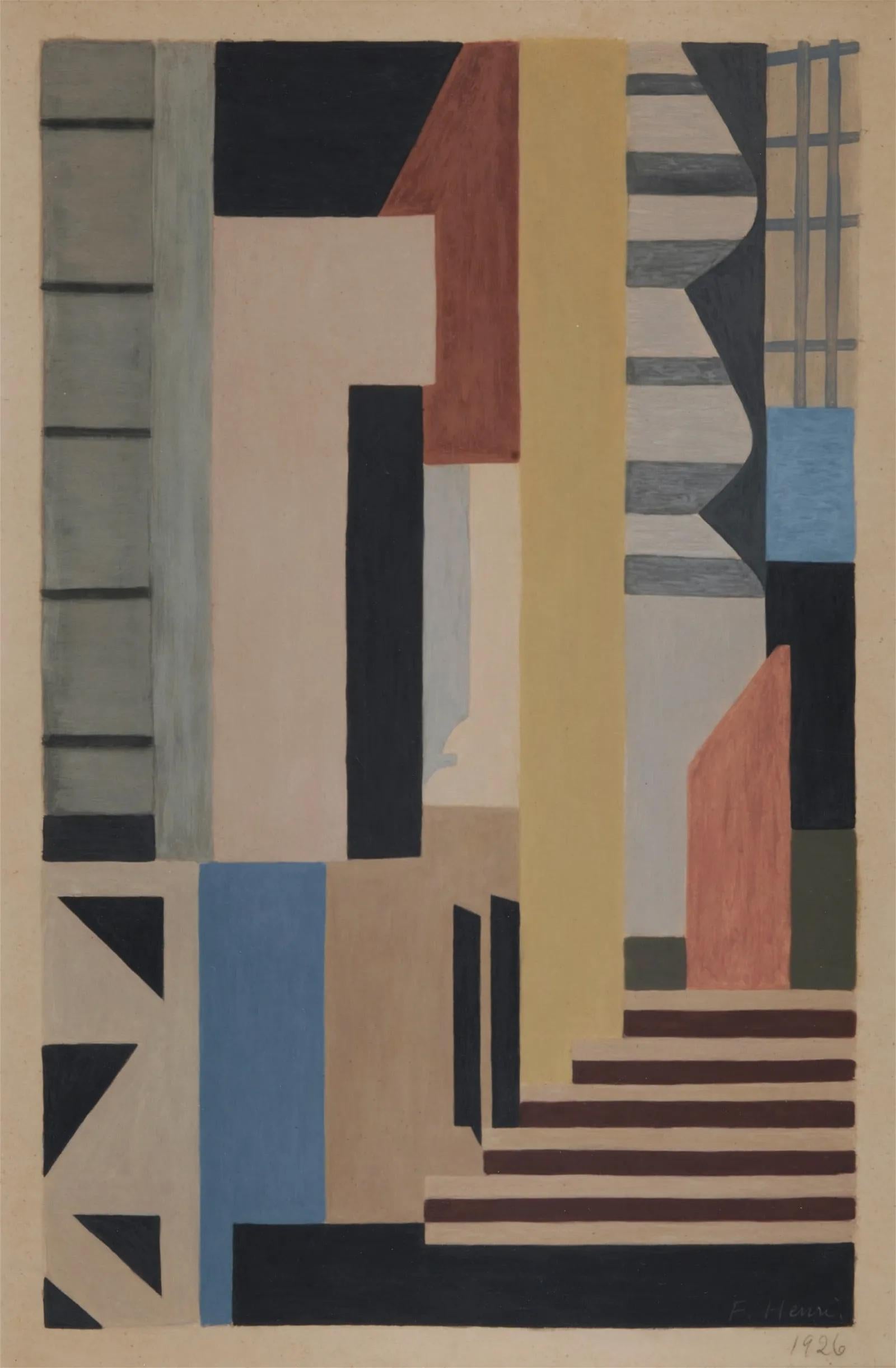 Abstract Drawing Florence Henri - Art déco cubiste américain d'avant-garde constructiviste 20ème siècle moderne
