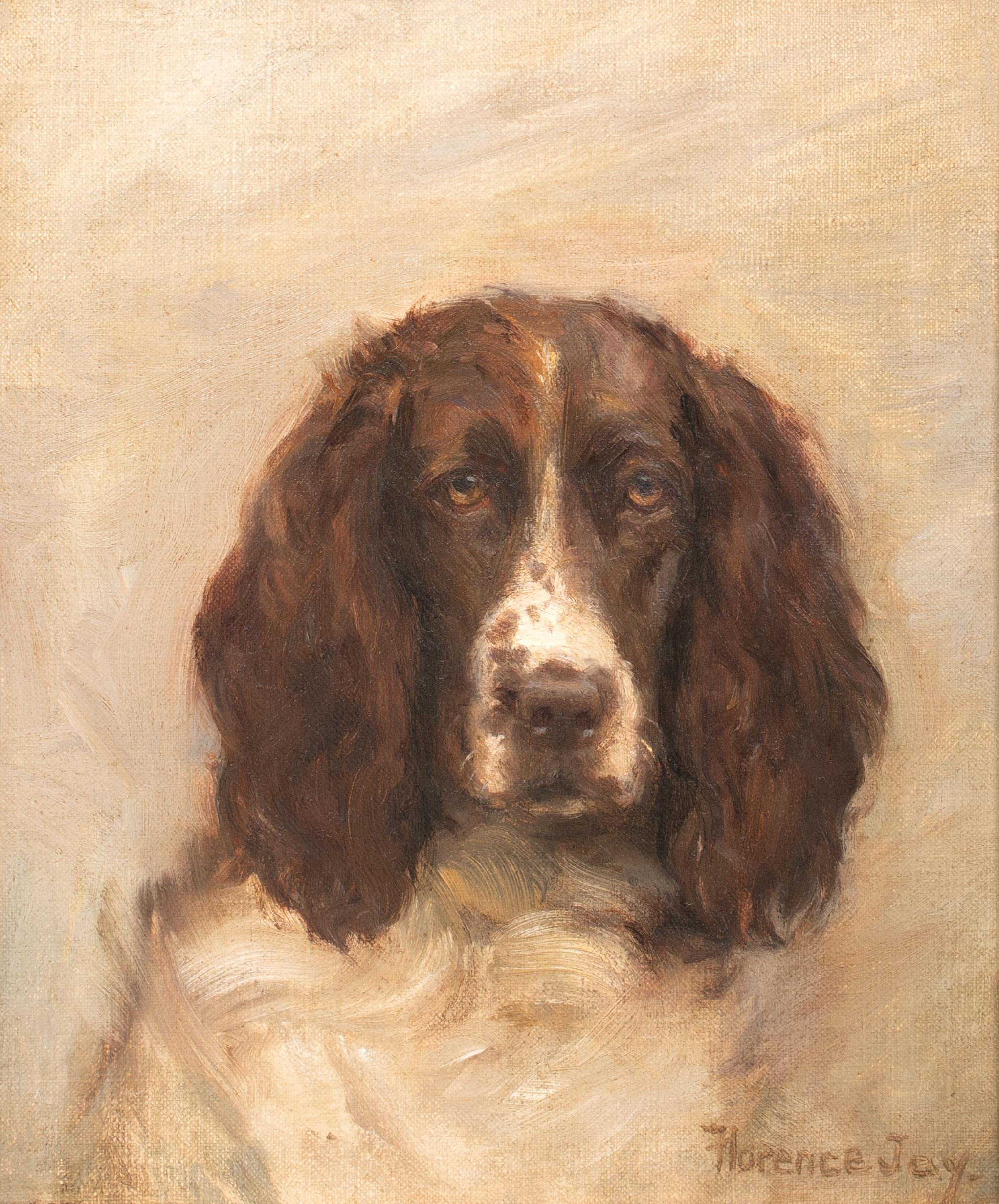 Portrait of a Springer Spaniel, 19th Century  by FLORENCE JAY (circa 1900) - Beige Animal Painting by Florence Jay