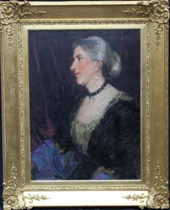 Portrait of a Lady -British American female artist 19thC Socialite oil painting 