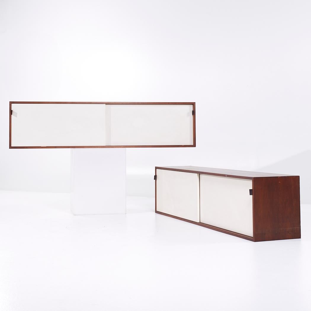 Mid-Century Modern Florence Knoll 123 W-1 Mid Century Walnut Wall Mount Credenza - Pair For Sale