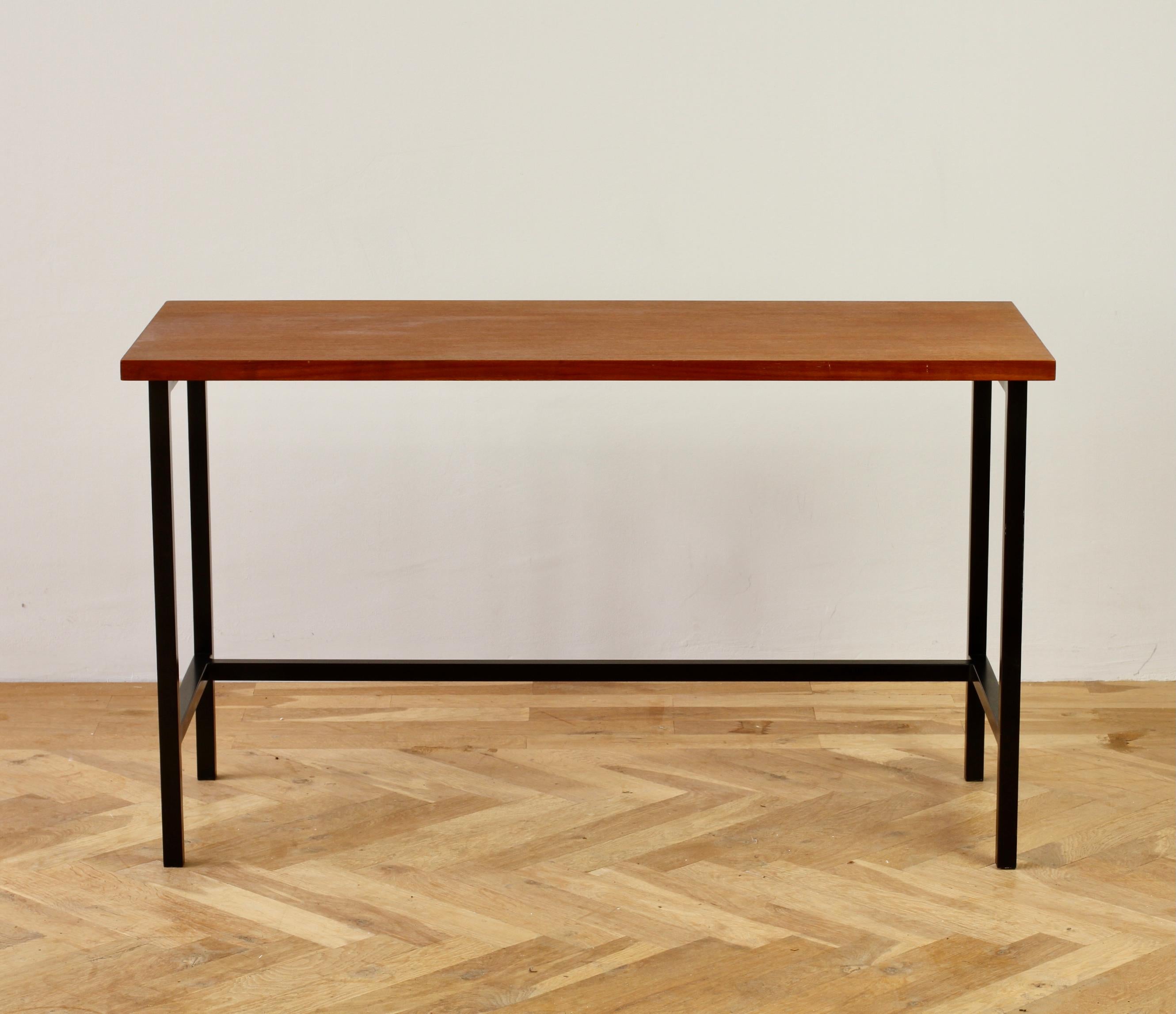 Mid-Century Modern Florence Knoll 1950s Mid-Century Wood Veneer Black Frame Desk or Console Table For Sale