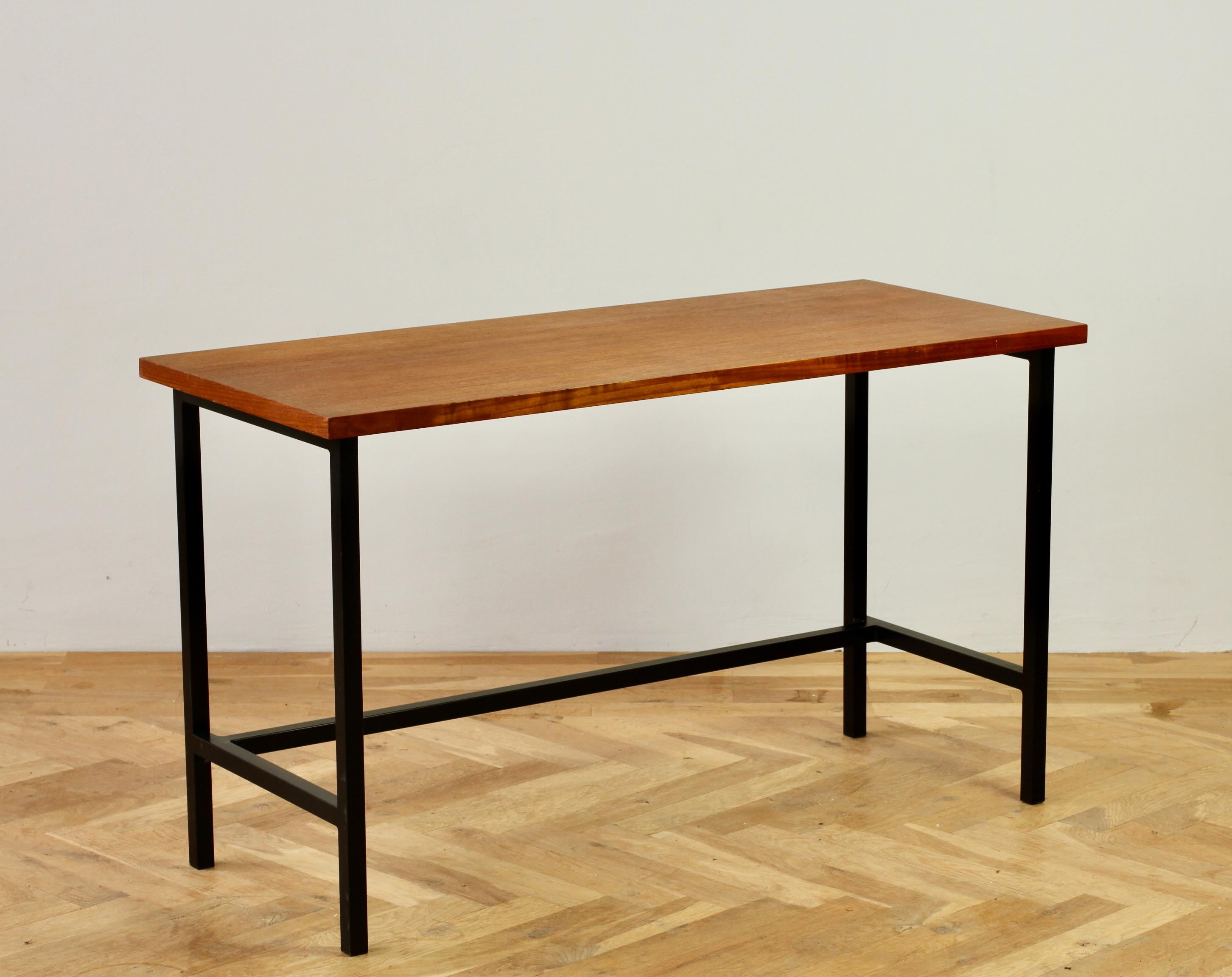 German Florence Knoll 1950s Mid-Century Wood Veneer Black Frame Desk or Console Table For Sale