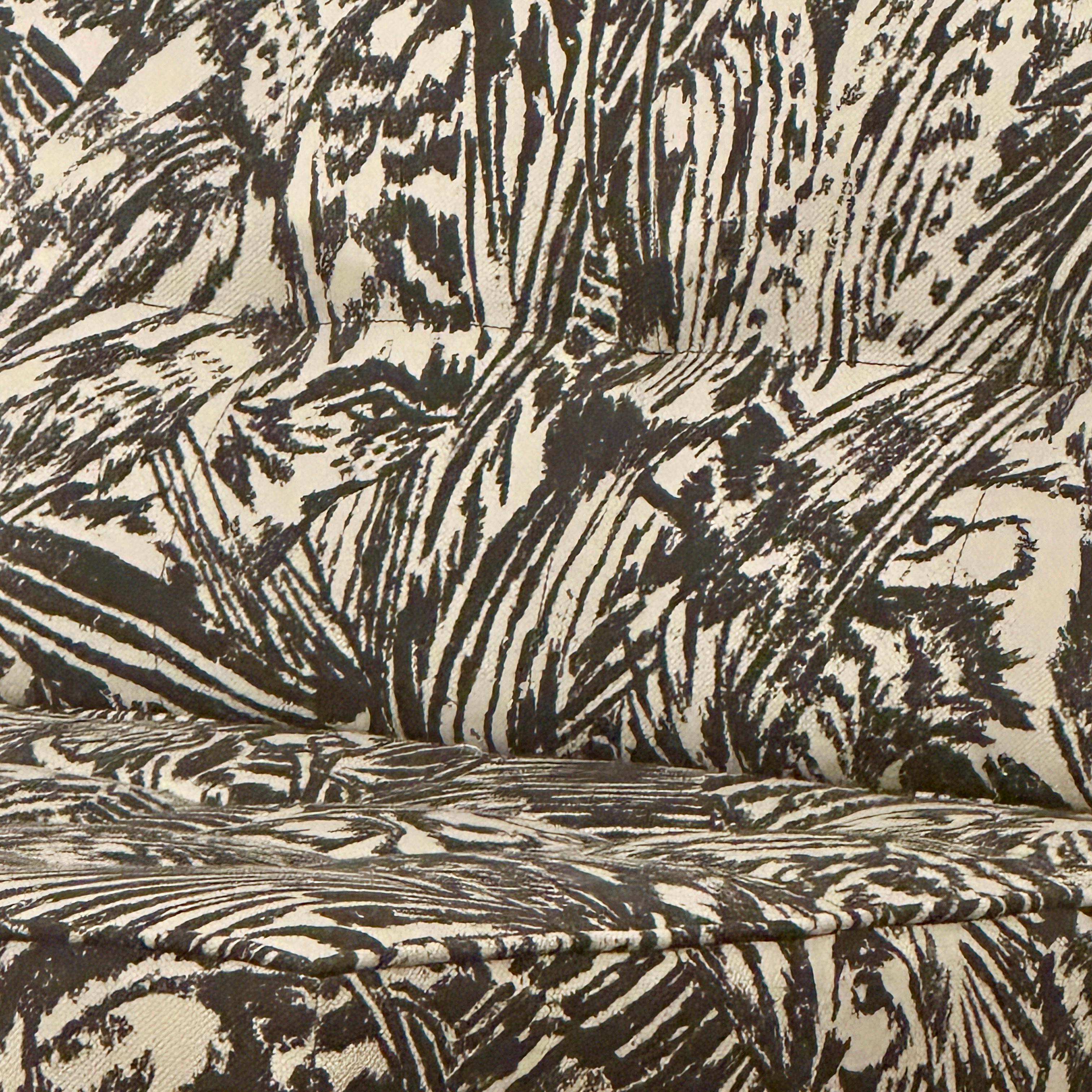 Florence Knoll 1950s Parallel Bar Chair Fab Abstract Black and White Bird Fabric For Sale 6