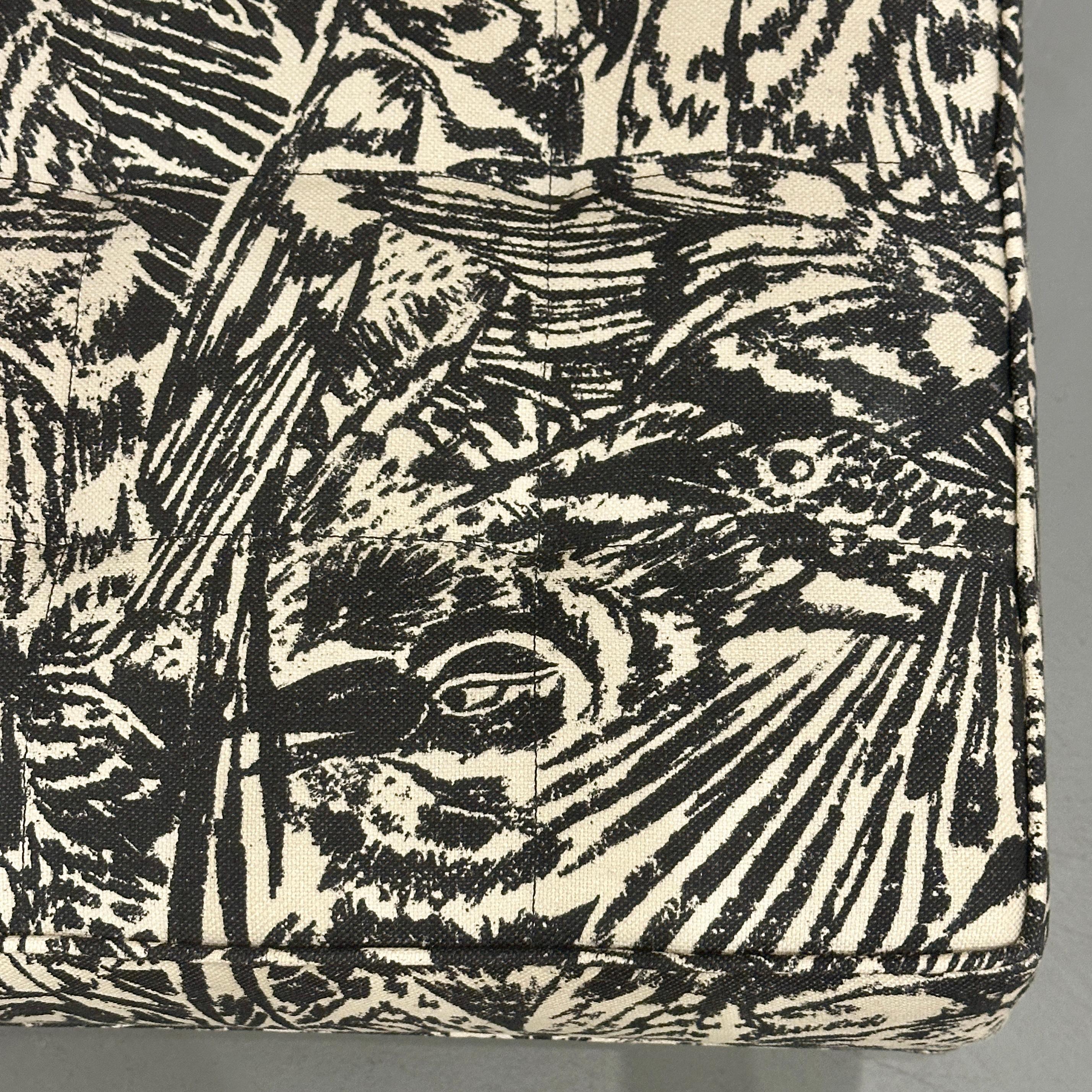 Florence Knoll 1950s Parallel Bar Chair Fab Abstract Black and White Bird Fabric For Sale 8
