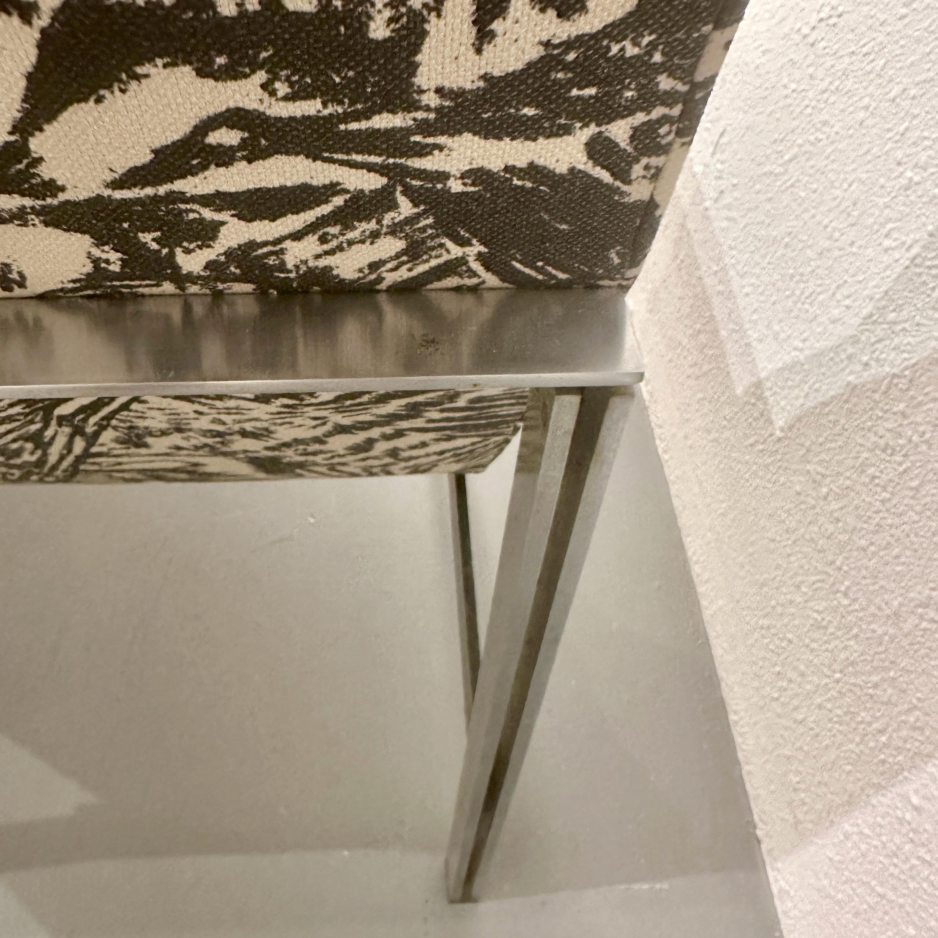 Metal Florence Knoll 1950s Parallel Bar Chair Fab Abstract Black and White Bird Fabric For Sale