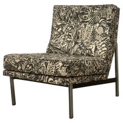 Florence Knoll 1950s Parallel Bar Chair Fab Abstract Black and White Bird Fabric