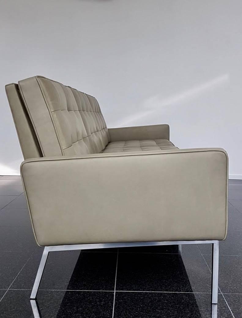 American Florence Knoll, 1958 Olive Green Leather Sofa