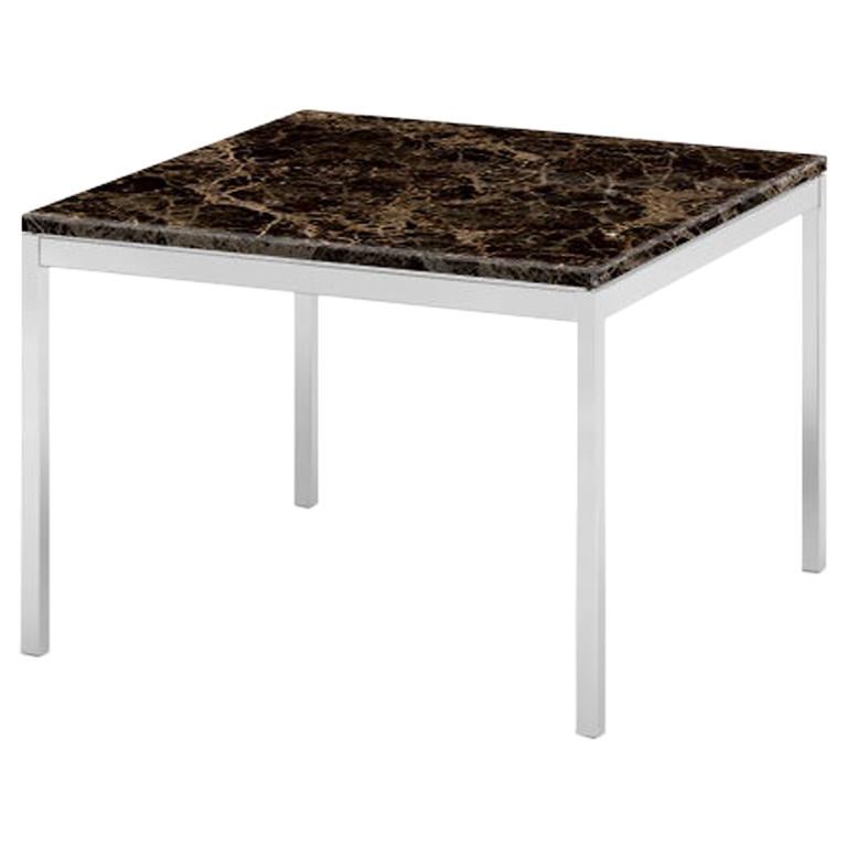 Florence Knoll 23" Square Coffee Table, Uncoated Emperador Dark Marble & Chrome  For Sale