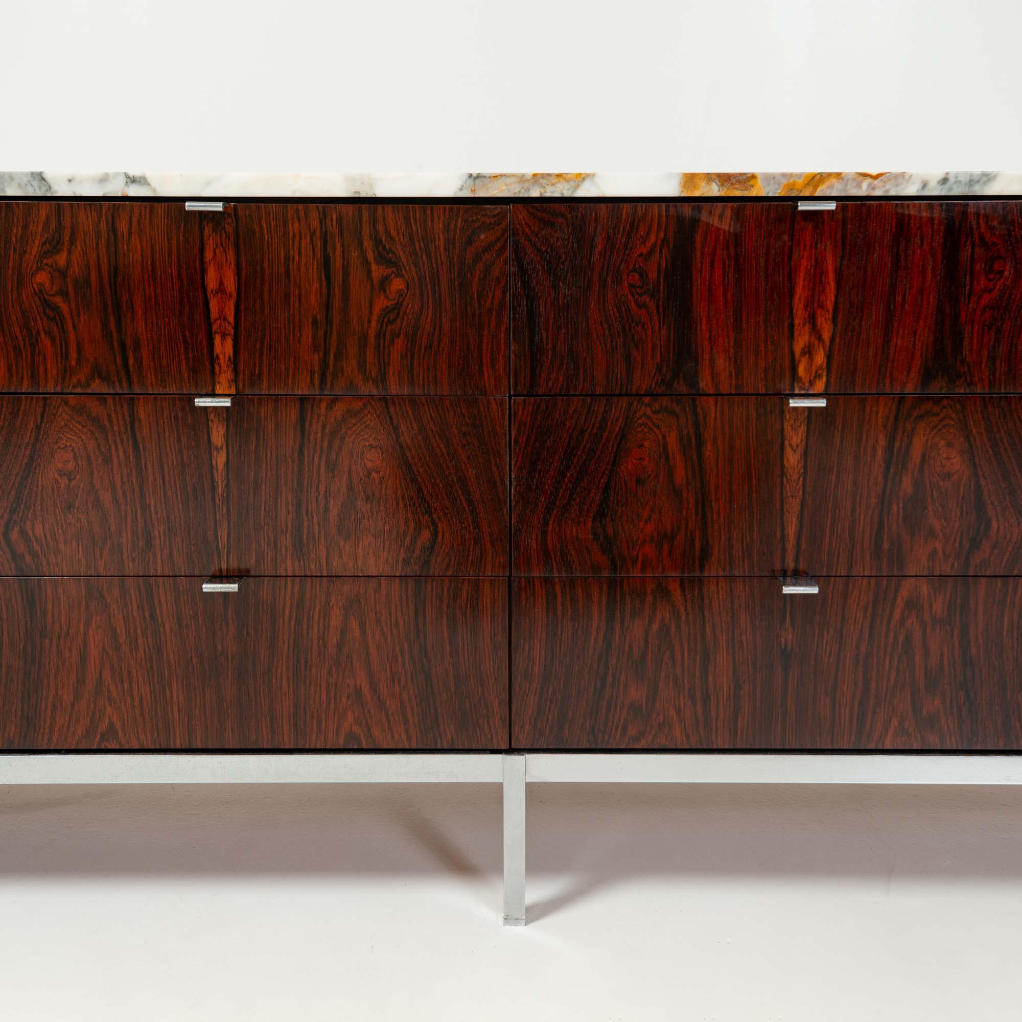 Florence Knoll 2544 Rosewood Credenza with Chrome Base and Calacatta Marble Top 5