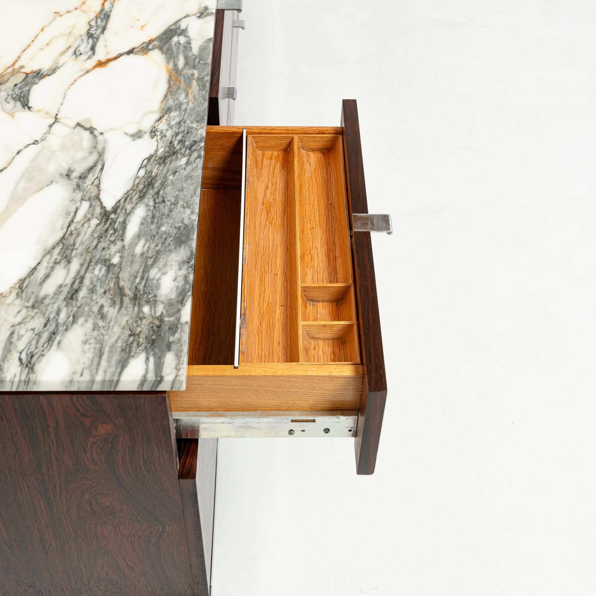 Florence Knoll 2544 Rosewood Credenza with Chrome Base and Calacatta Marble Top 8