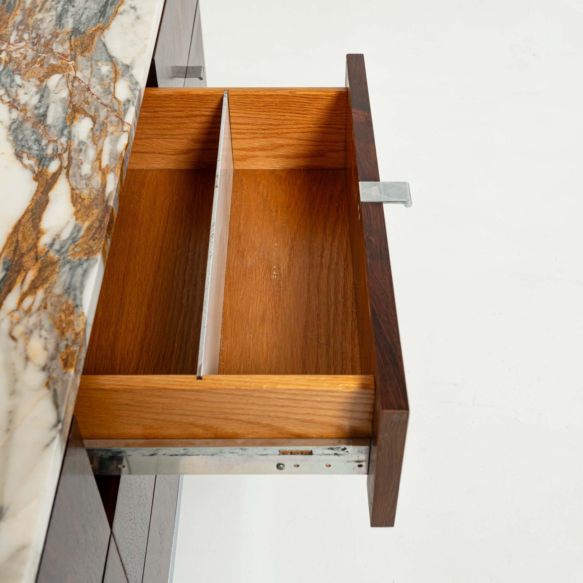 Florence Knoll 2544 Rosewood Credenza with Chrome Base and Calacatta Marble Top 9