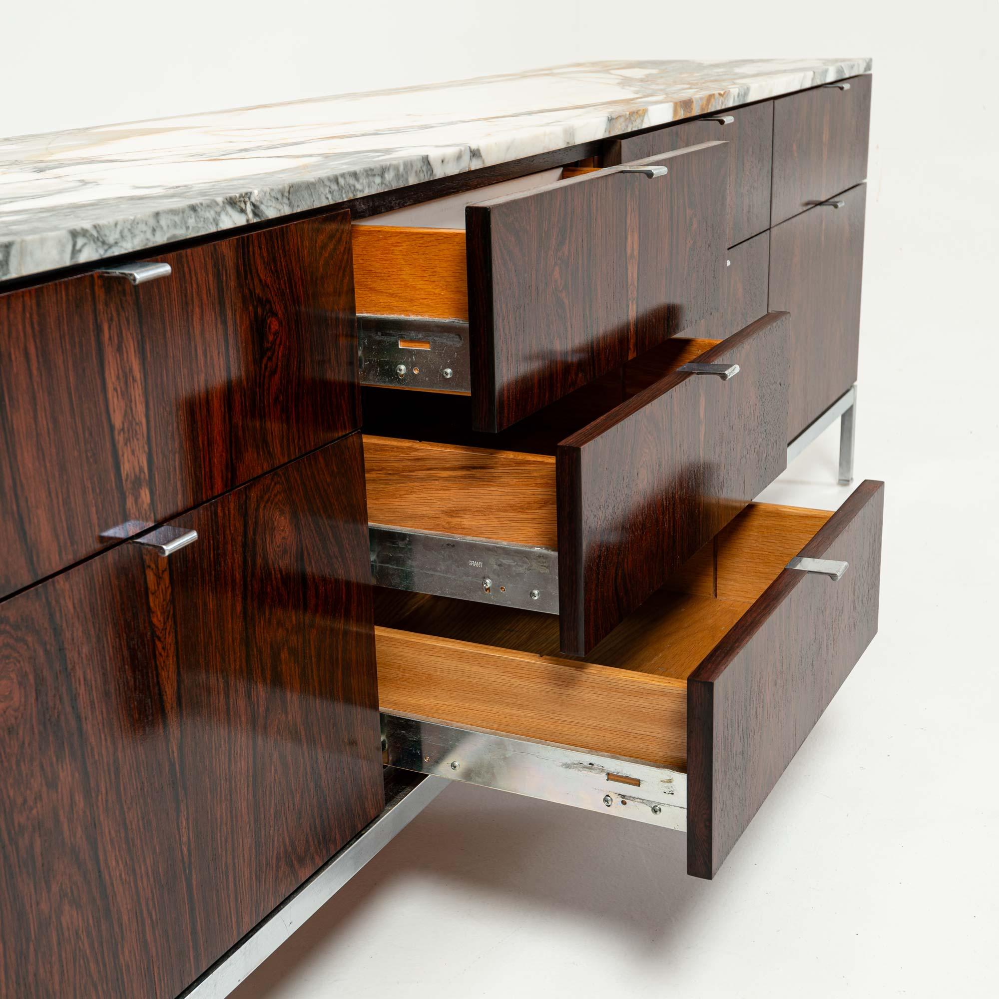 Florence Knoll 2544 Rosewood Credenza with Chrome Base and Calacatta Marble Top 11