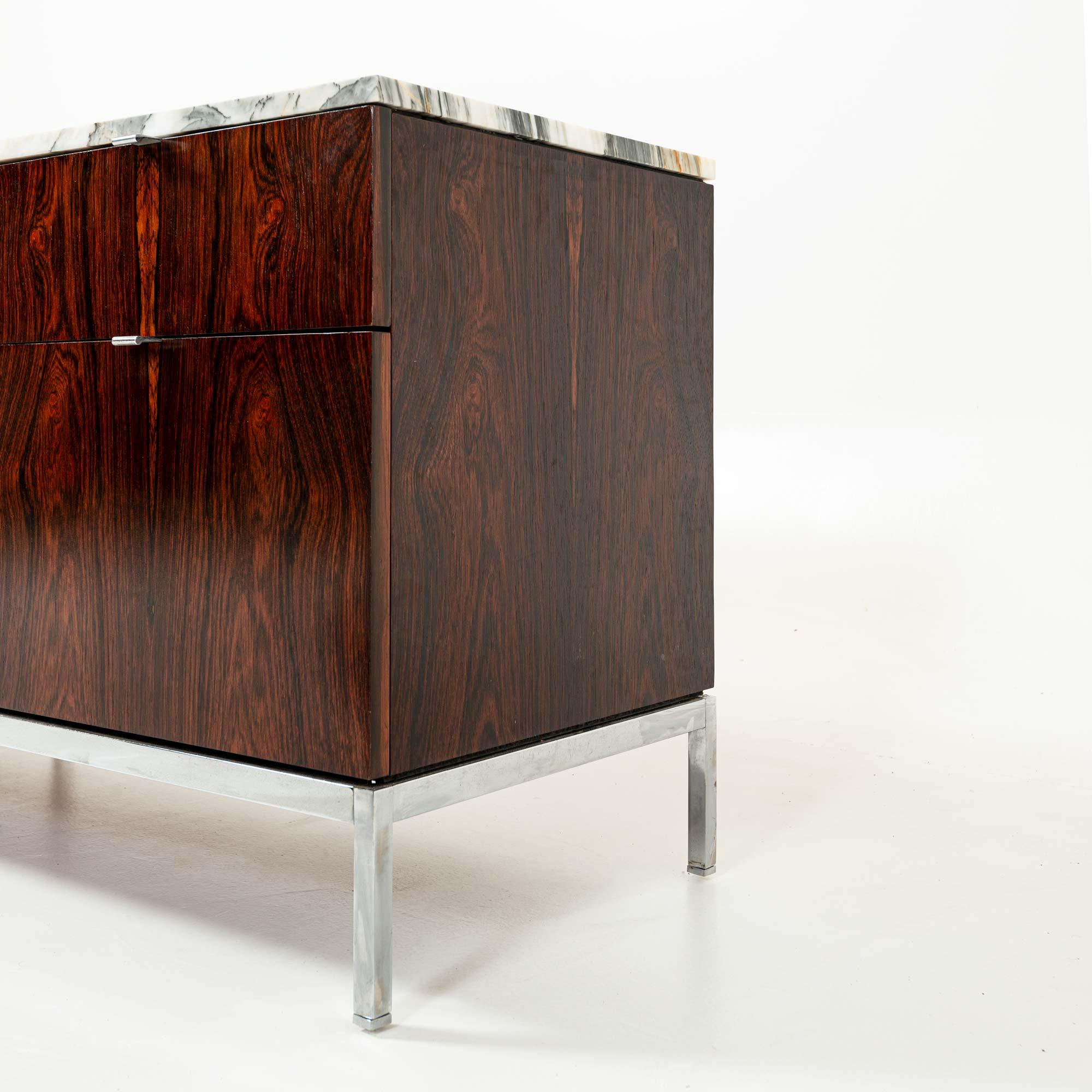 Late 20th Century Florence Knoll 2544 Rosewood Credenza with Chrome Base and Calacatta Marble Top