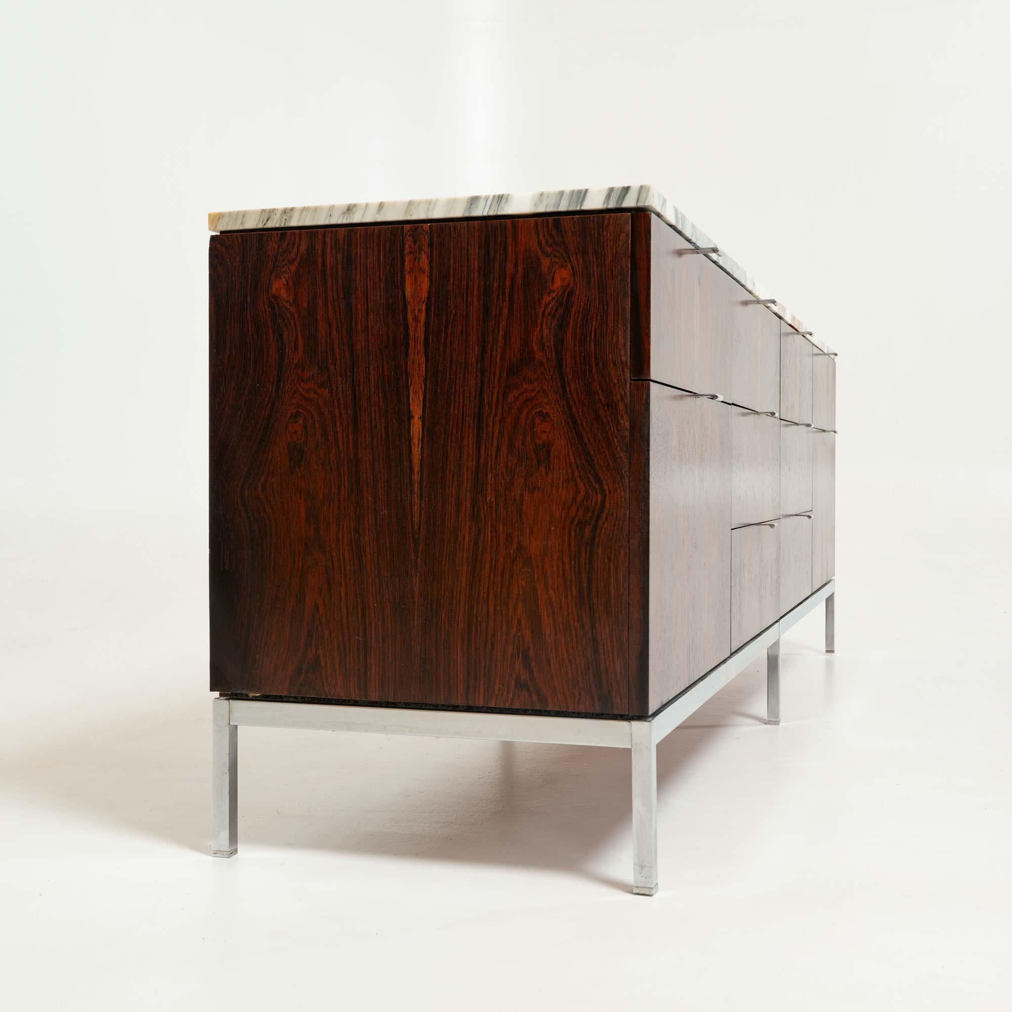 Florence Knoll 2544 Rosewood Credenza with Chrome Base and Calacatta Marble Top 1