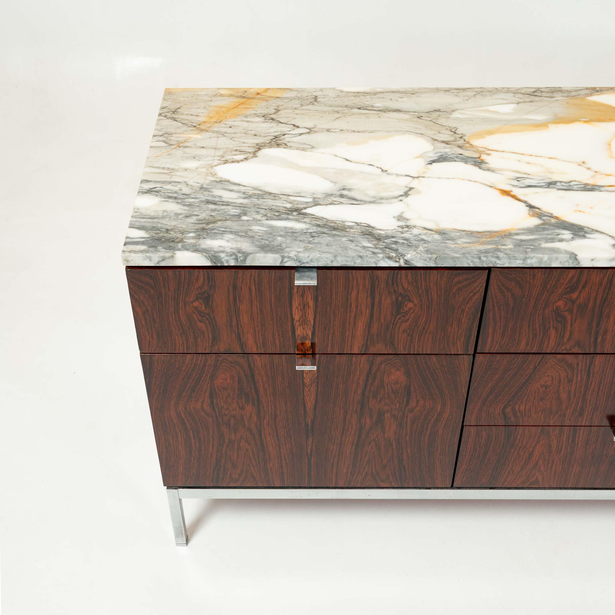 Florence Knoll 2544 Rosewood Credenza with Chrome Base and Calacatta Marble Top 2