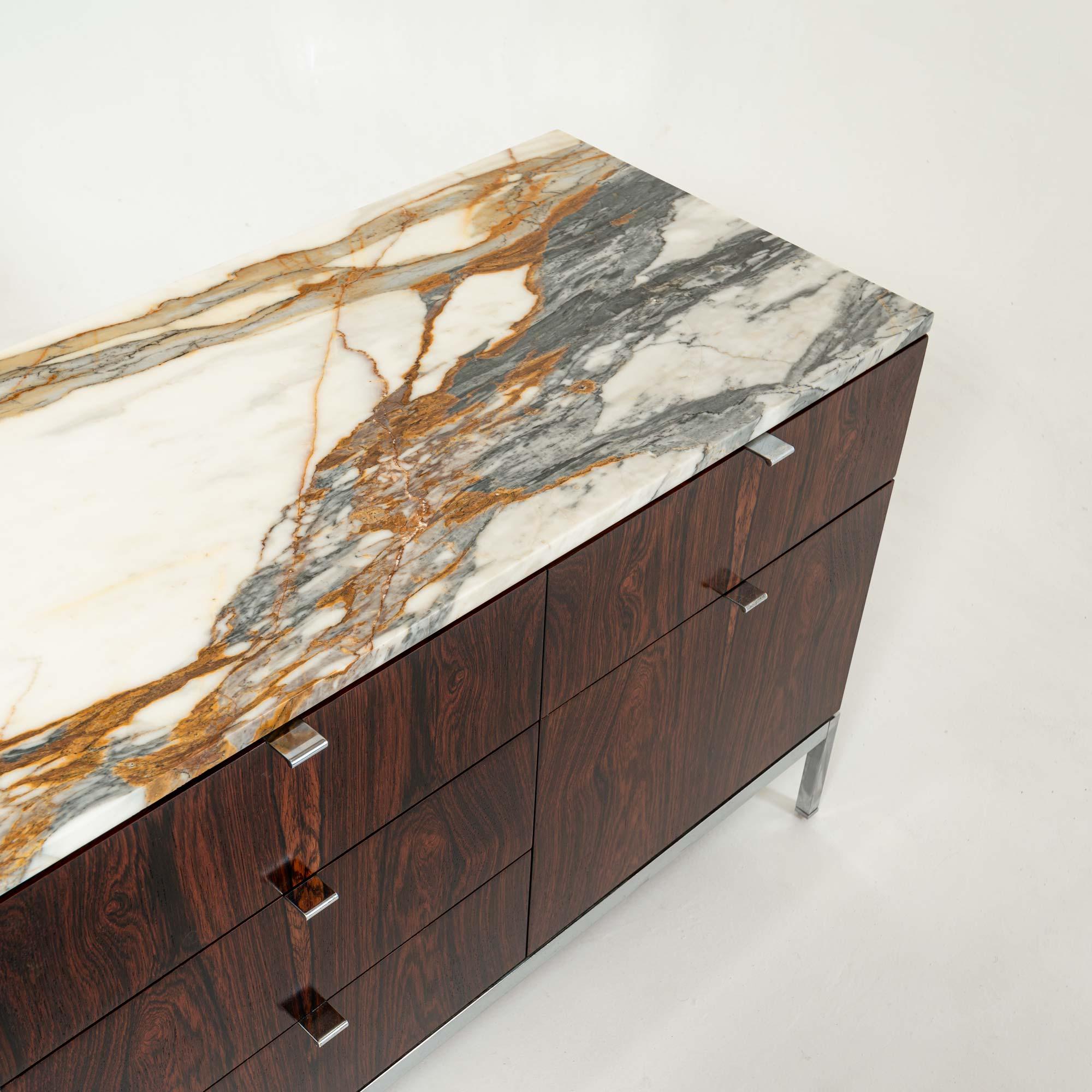 Florence Knoll 2544 Rosewood Credenza with Chrome Base and Calacatta Marble Top 3