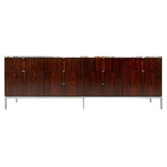 Florence Knoll 2544 Rosewood Credenza with Chrome Base and Calacatta Marble Top