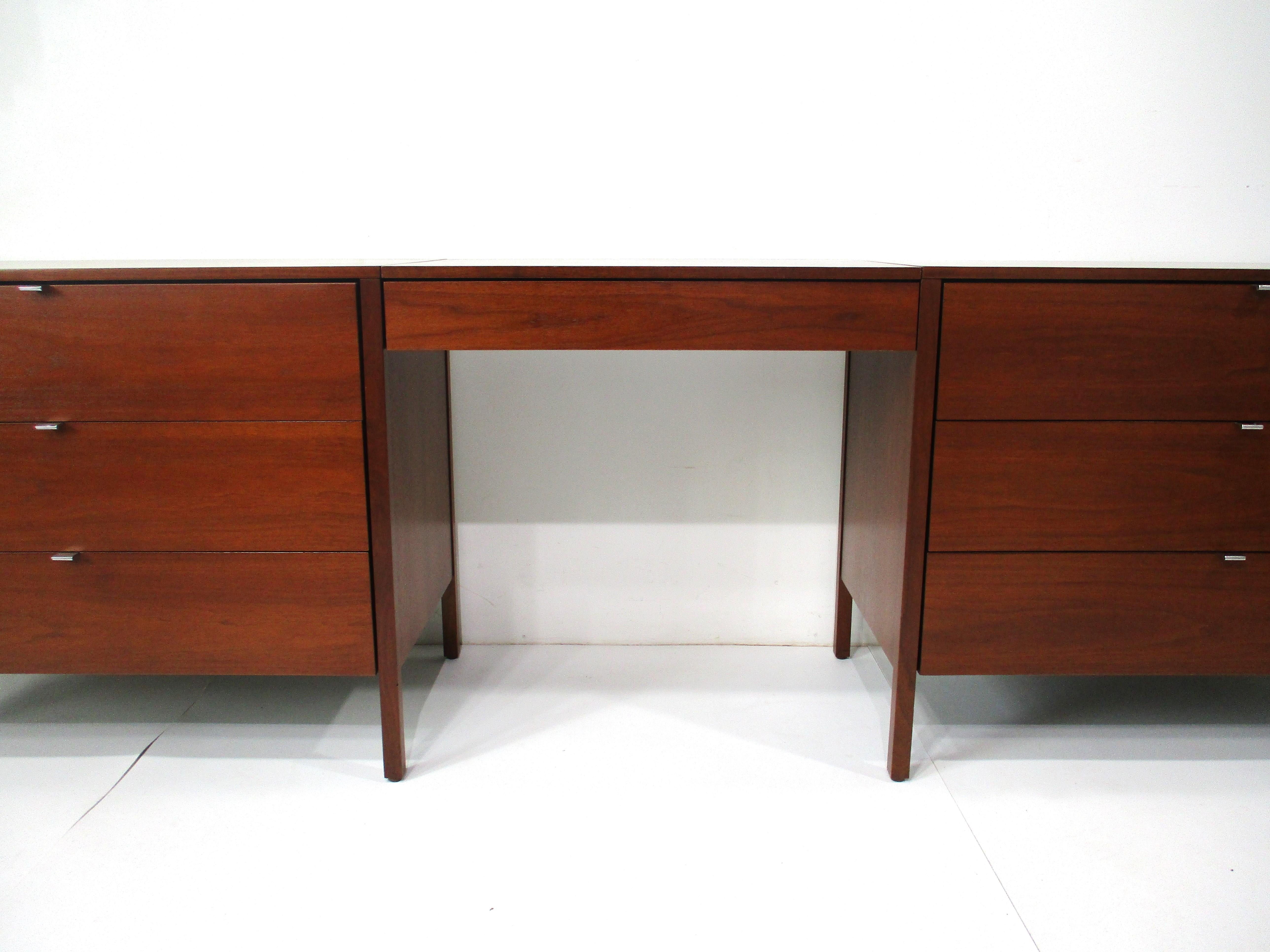 Mid-Century Modern Florence Knoll 3 pc. Suspended Walnut Vanity for Knoll  