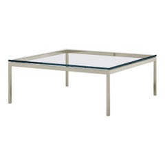 Florence Knoll 35" Square Low Coffee Table, Glass Top & Antique Bronze Frame