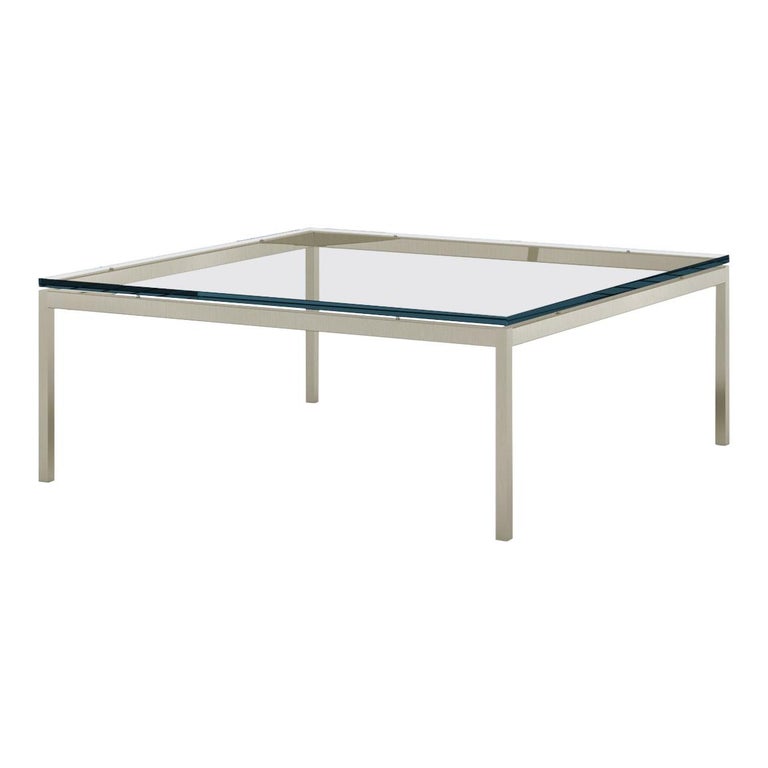 Florence Knoll 35" Square Low Coffee Table, Glass Top & Antique Bronze Frame For Sale