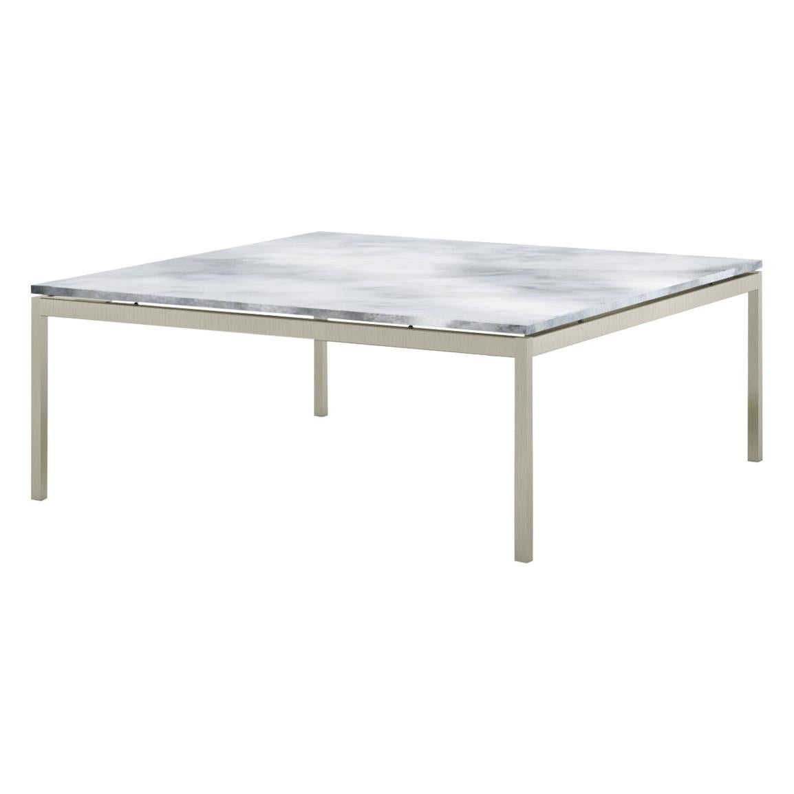 Florence Knoll 35" Square Low Coffee Table, Polished Arabescato & Antique Bronze For Sale