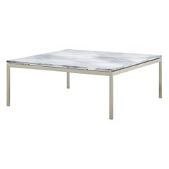 Florence Knoll 35" Square Low Coffee Table, Polished Arabescato & Antique Bronze