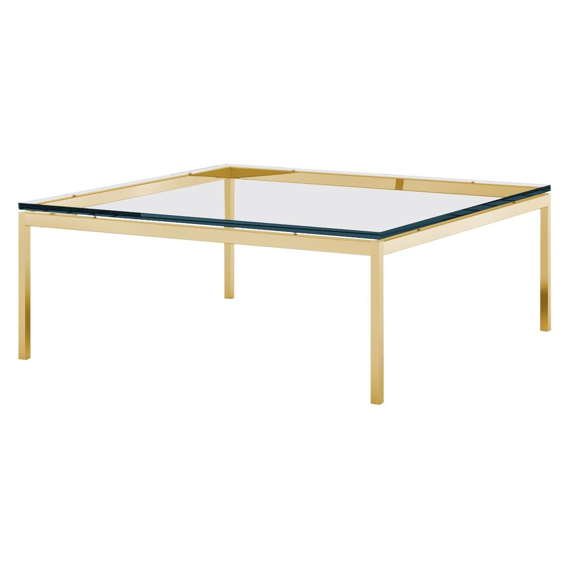 Florence Knoll Square Low Coffee Table, Glass Top & Gold Frame  For Sale