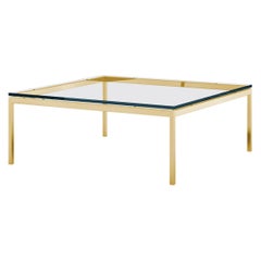 Florence Knoll Square Low Coffee Table, Glass Top & Gold Frame 