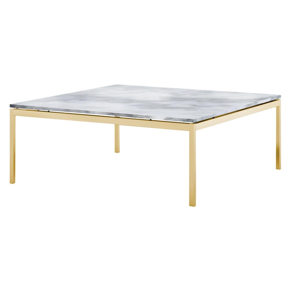 Florence Knoll Square Low Coffee Table, Satin Arabescato & Gold Frame For Sale