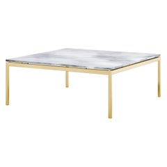 Florence Knoll 35" Square Low Coffee Table, Polished Arabescato & Gold Frame