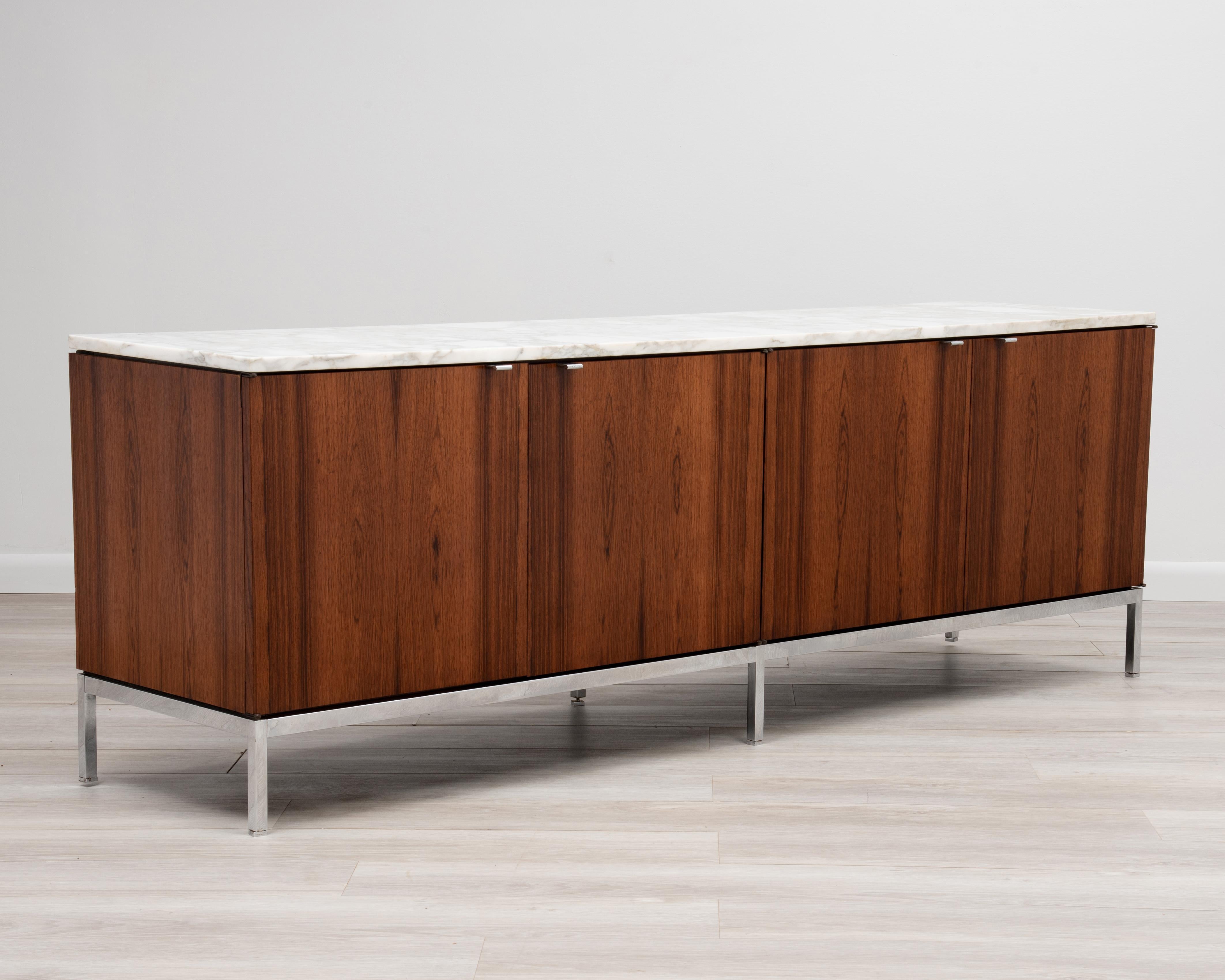 Mid-Century Modern Florence Knoll Four Position Credenza Rosewood Marble Chrome Steel 1960s